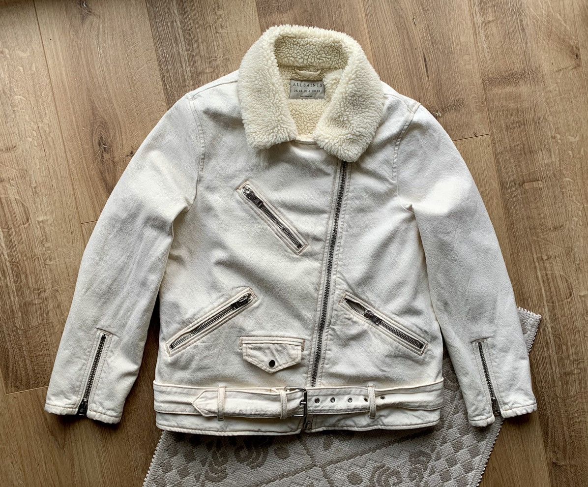 Allsaints Allsaints Oversized Denim Biker Jacket White Fleece Sherpa Size M / US 6-8 / IT 42-44 - 3 Thumbnail