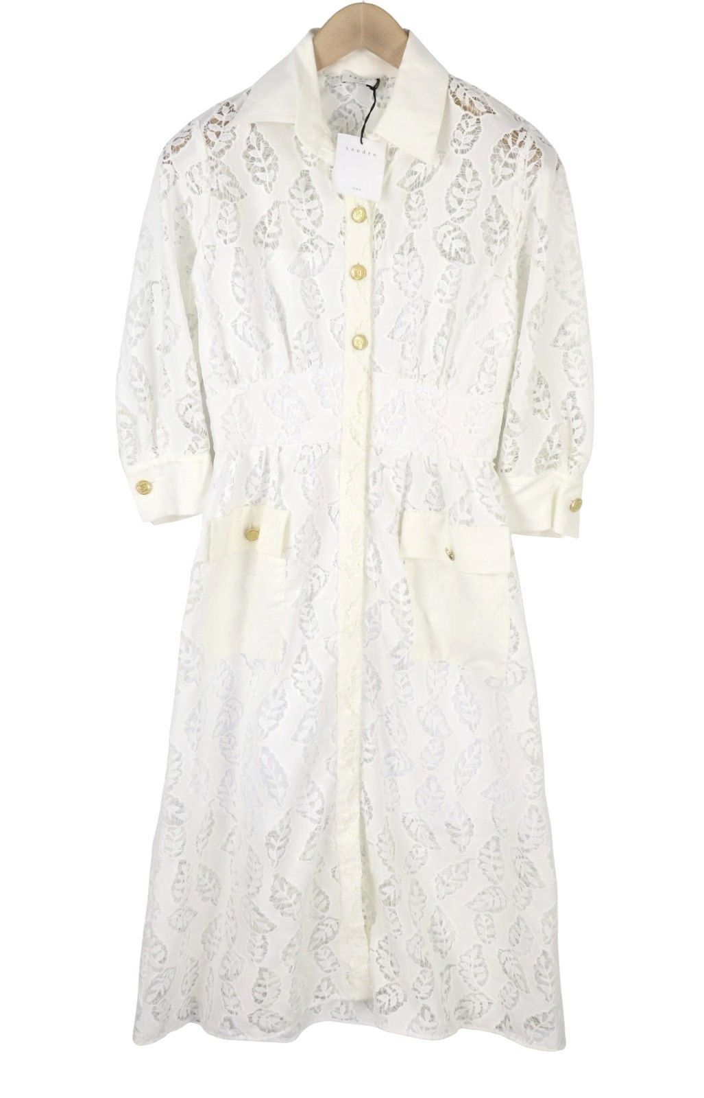 Sandro 36 S White Perforated Lace Snap Buttons 3/4 Sleeve 88492 Size S / US 4 / IT 40 - 4 Thumbnail