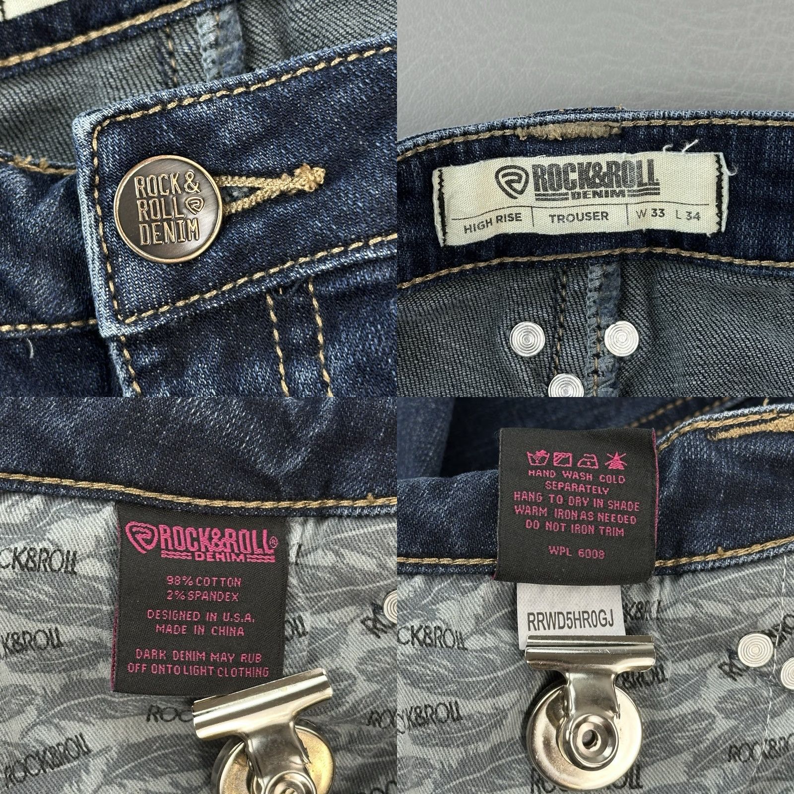 Vintage Rock & Roll Denim Jeans Women’s 33x34 33x33 Flare High Rise Trouser Rivet Detail Size 24" / US 00 / IT 34 - 8 Thumbnail