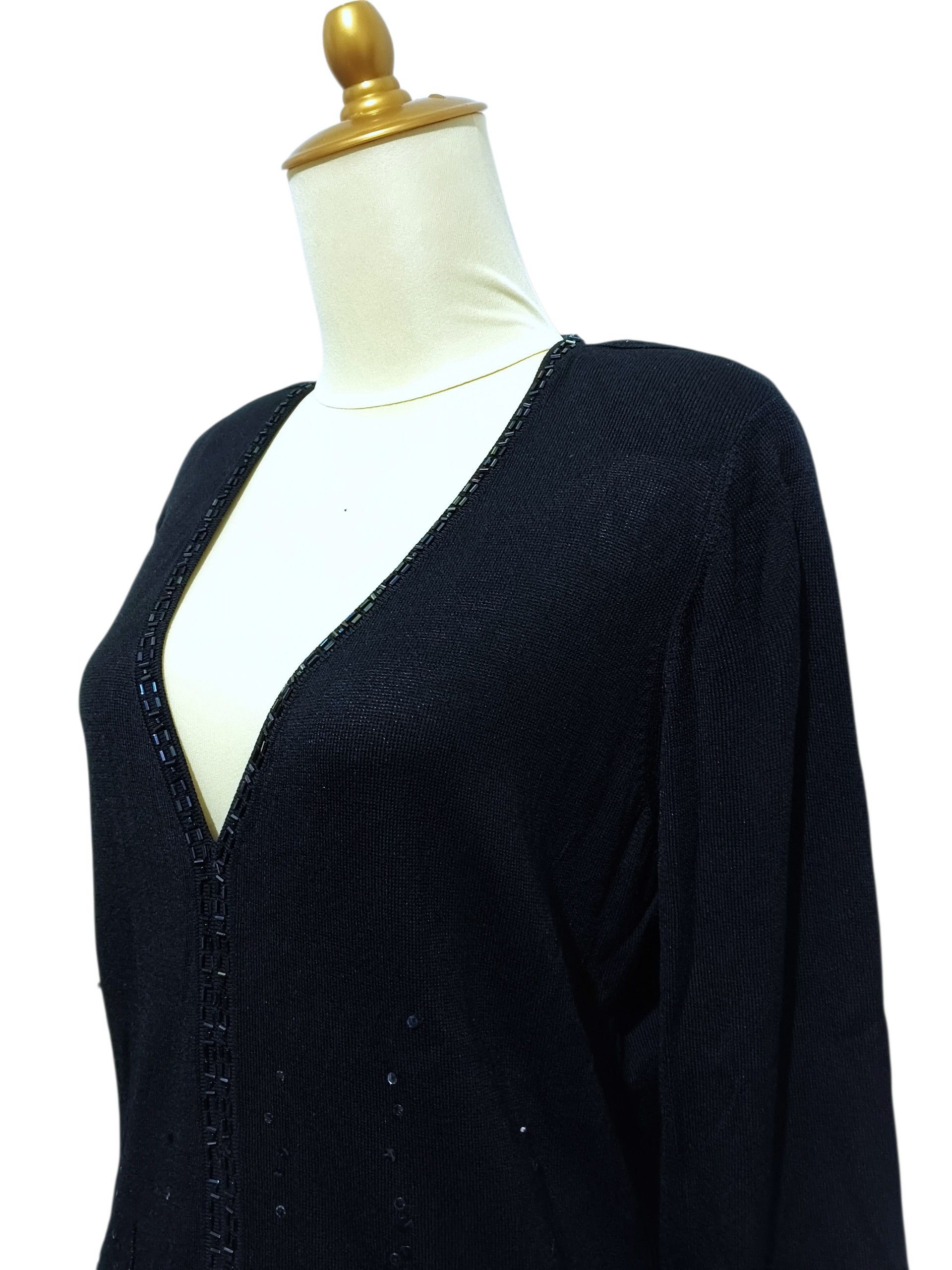 Escada Escada 90s Beaded Knit Cardigan Black Sequins Fringe Hem Size S / US 4 / IT 40 - 4 Thumbnail