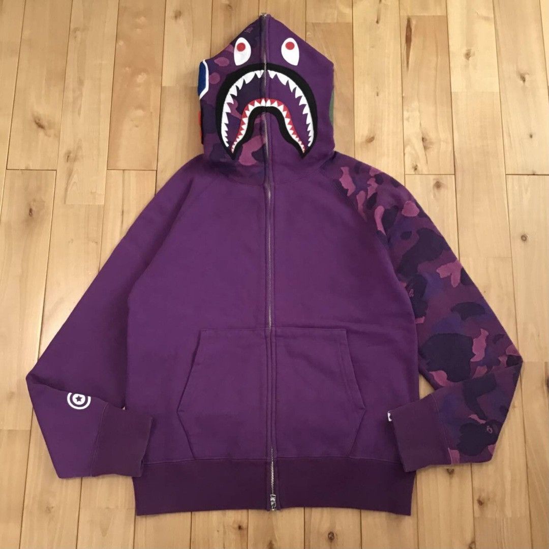 Bape BAPE Jacquard camo shark full zip hoodie purple camo APE Size US M / EU 48-50 / 2 - 1 Thumbnail