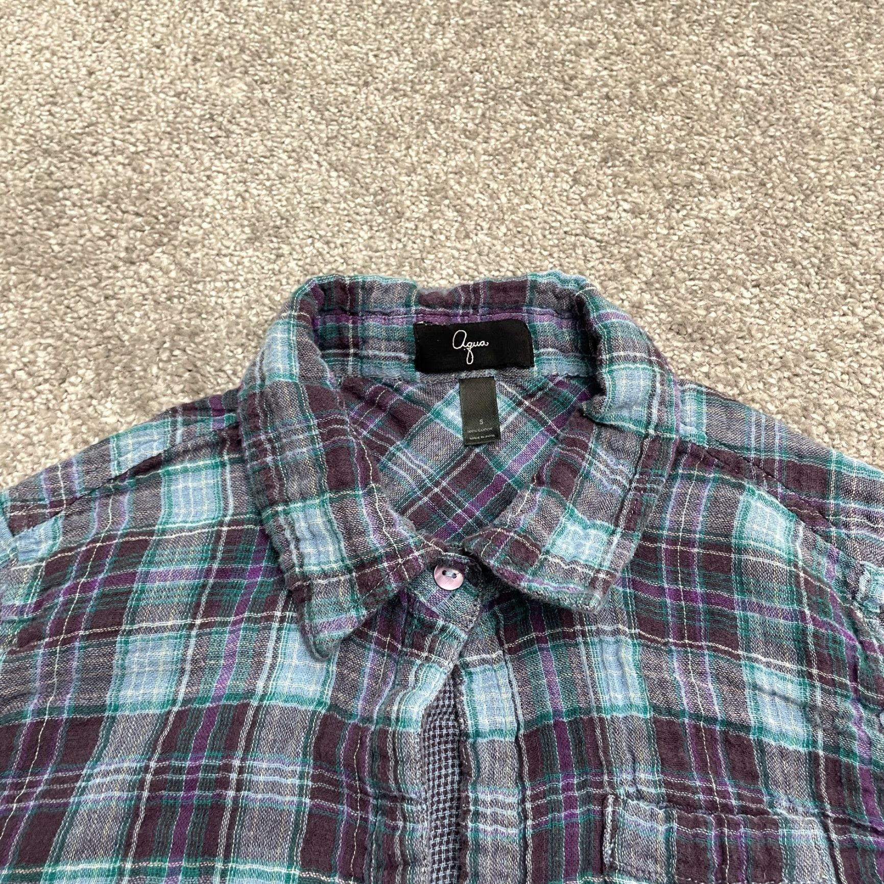 AQUA Aqua by Bloomingdale's Button-Down Shirt Women Small Multicolor Plaid Long Sleeve Size S / US 4 / IT 40 - 4 Thumbnail