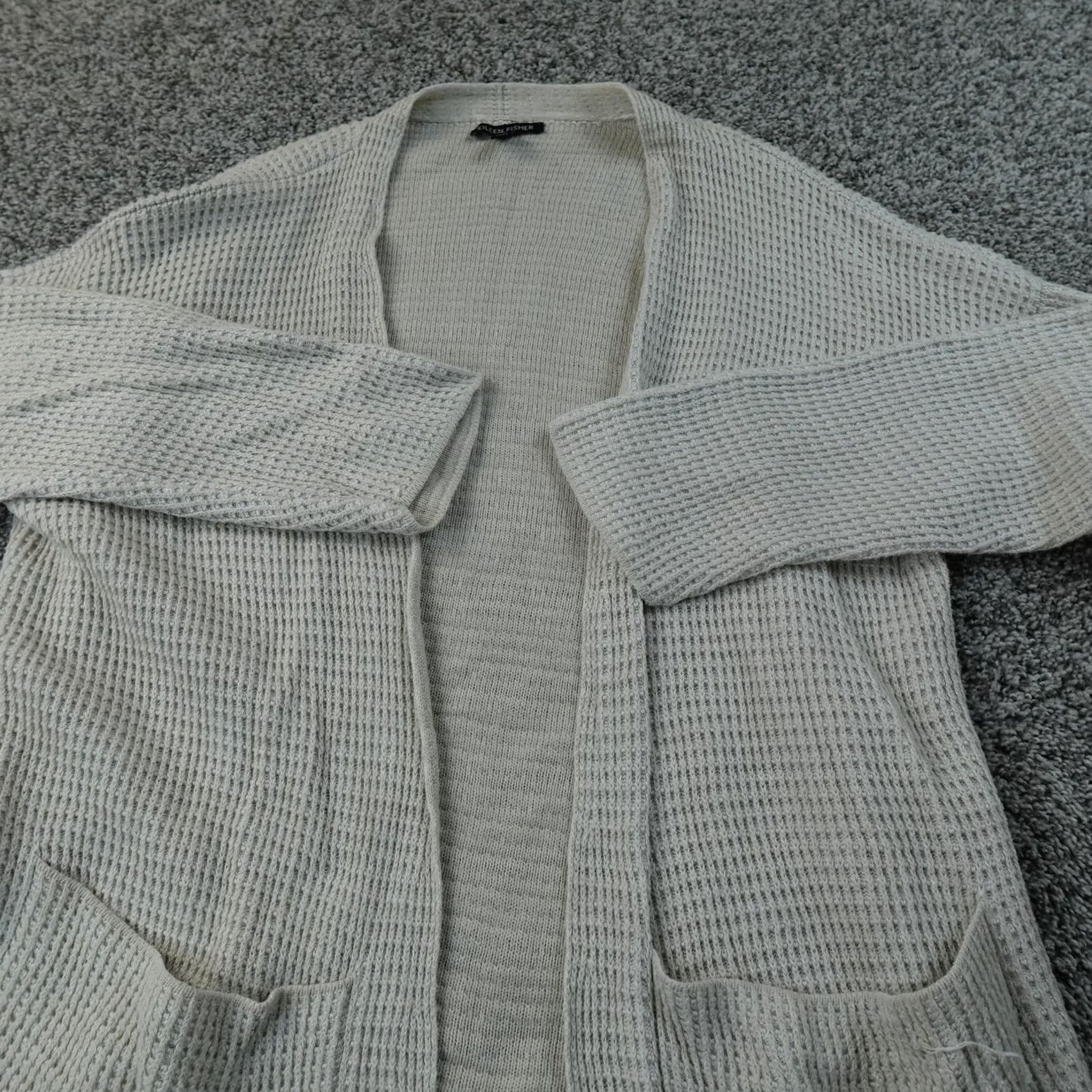 Eileen Fisher VINTAGE? No. Cardigan Womens XS White Waffle-Knit Open Front Pockets Eileen Fisher Sweater Size XS / US 0-2 / IT 36-38 - 3 Thumbnail