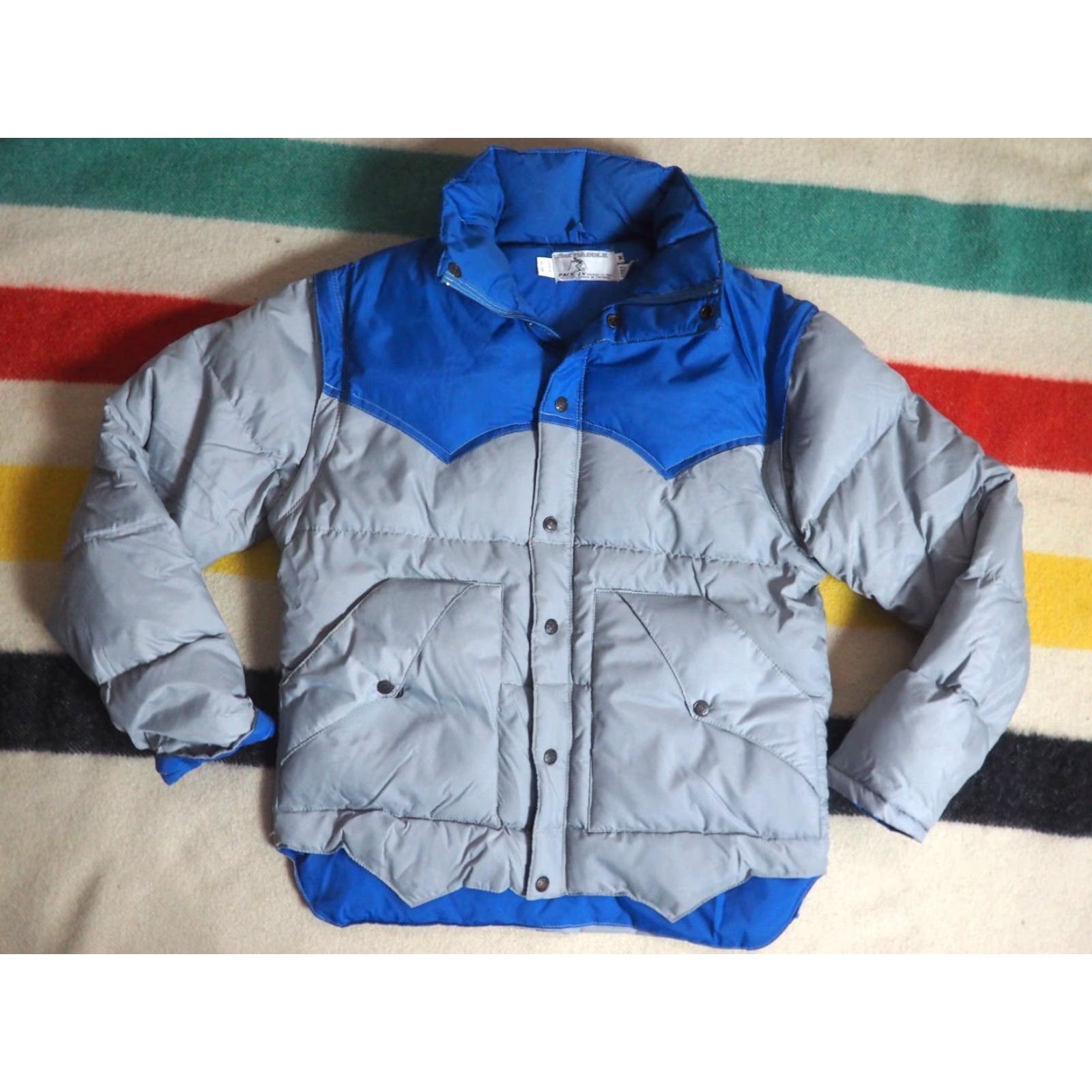 Vintage VTG Ski Daddle Down Puffer Jacket Men M - 70s 80s Gray Blue Lodge Zip Snap Daddle Down Jacket, Casual, Vintage Outerwear, 1970s Size US M / EU 48-50 / 2 - 2 Thumbnail