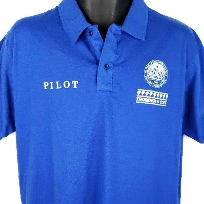 Anvil VINTAGE Thunder & Colt Hot Air Balloon Polo Shirt Mens M Blue Size US M / EU 48-50 / 2 - 2 Thumbnail