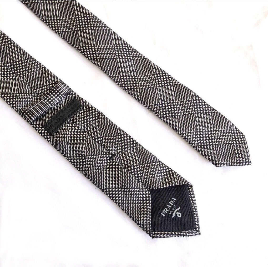 Prada PRADA MILANO Black White Tartan Slim Silk Tie Size ONE SIZE - 2 Thumbnail