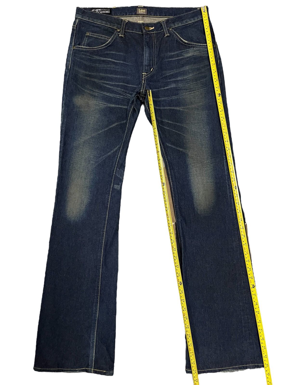 Lee Lee Riders Indigo Washed Leg Distressed Flare Jeans Size US 33 - 10 Thumbnail