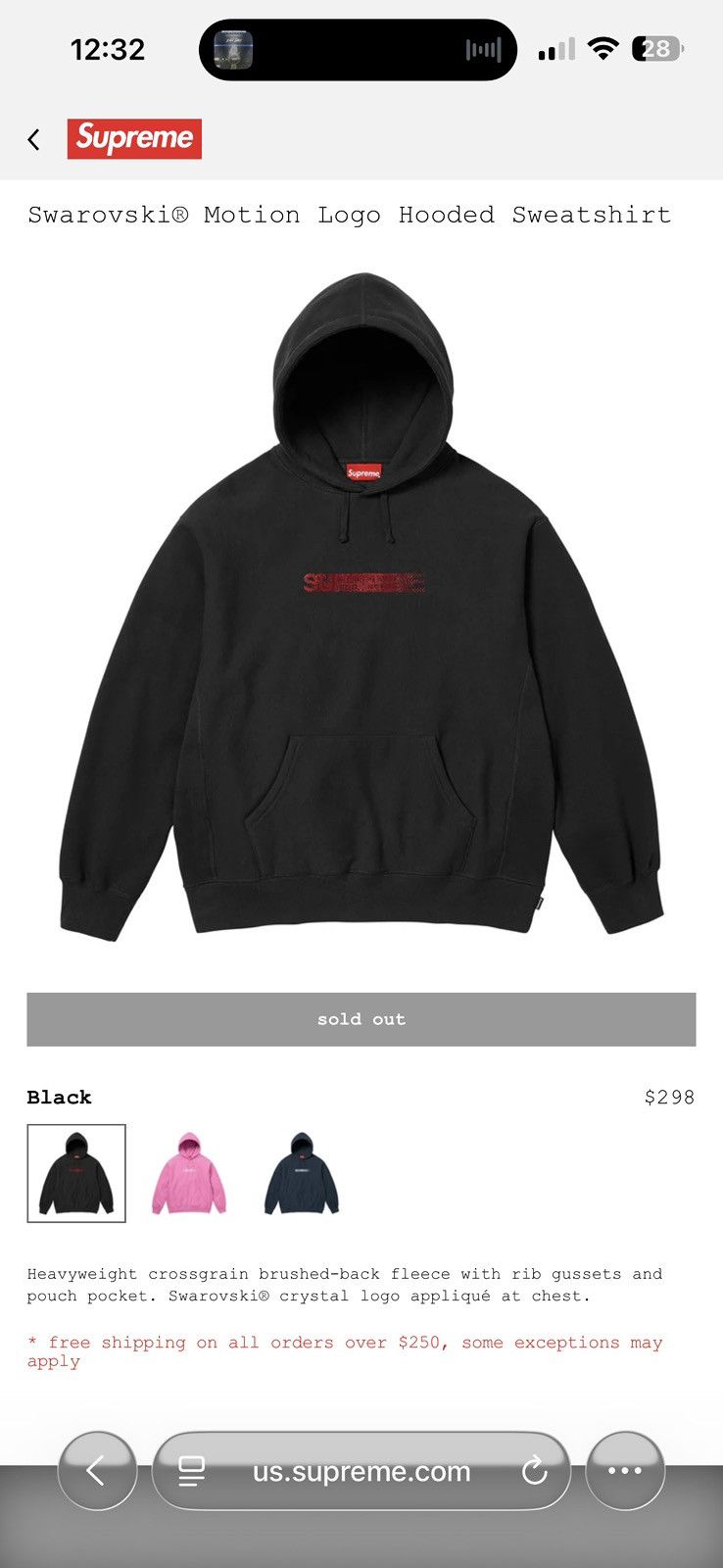 Supreme Swarovski® Motion Logo Hooded Sweatshirt Black