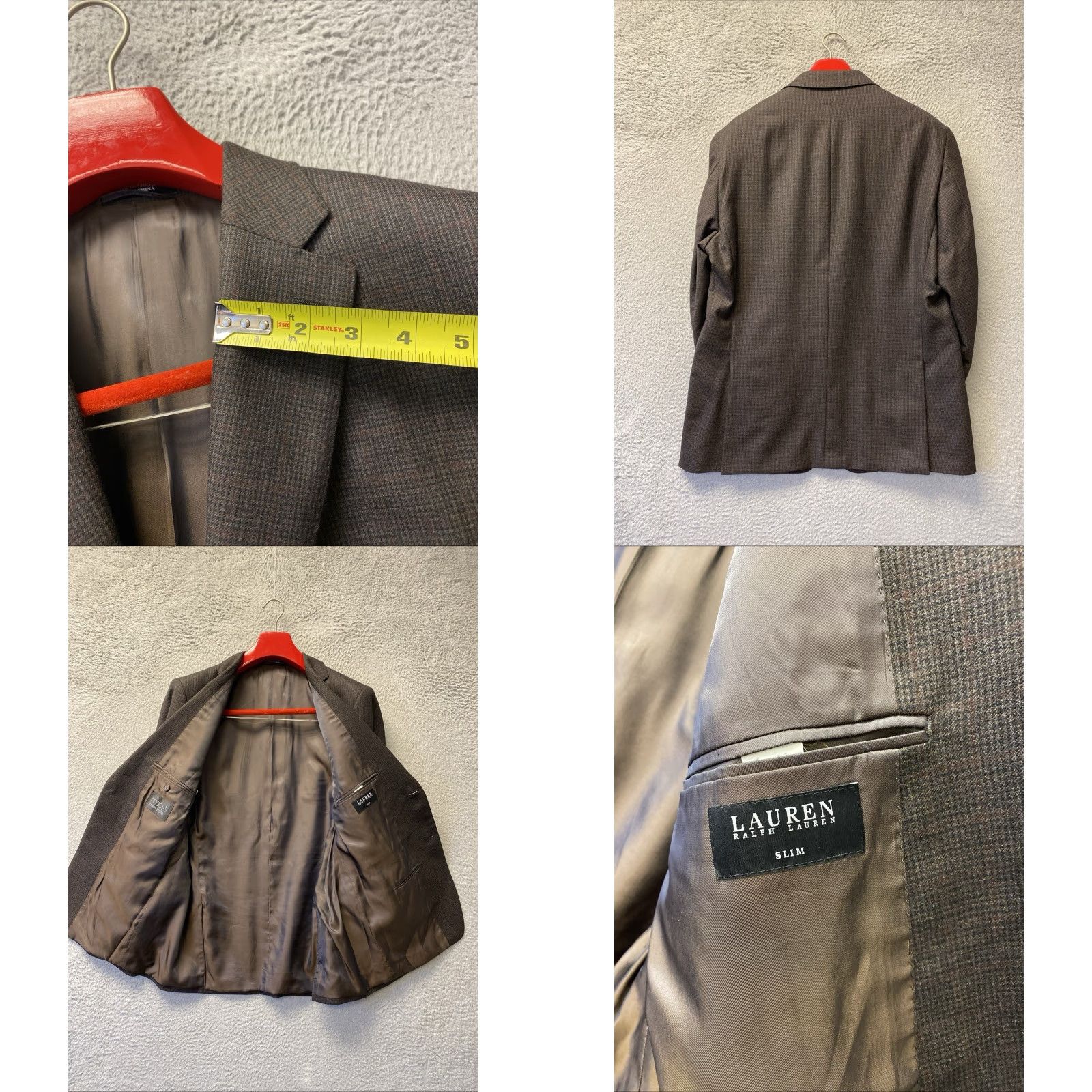 Ralph Lauren RALPH LAUREN 44 Blazer Jacket Wool Houndstooth Glen Plaid Slim Fit Brown Mens Size 44R - 8 Thumbnail