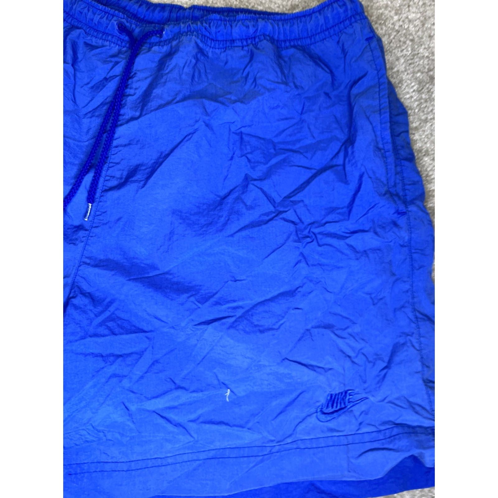 Nike VINTAGE Nike Split Shorts Solid Blue Embroidered Logo White Tag L Men Bottom Drawstring Pockets Trunks 90s? Size US 33 - 2 Thumbnail