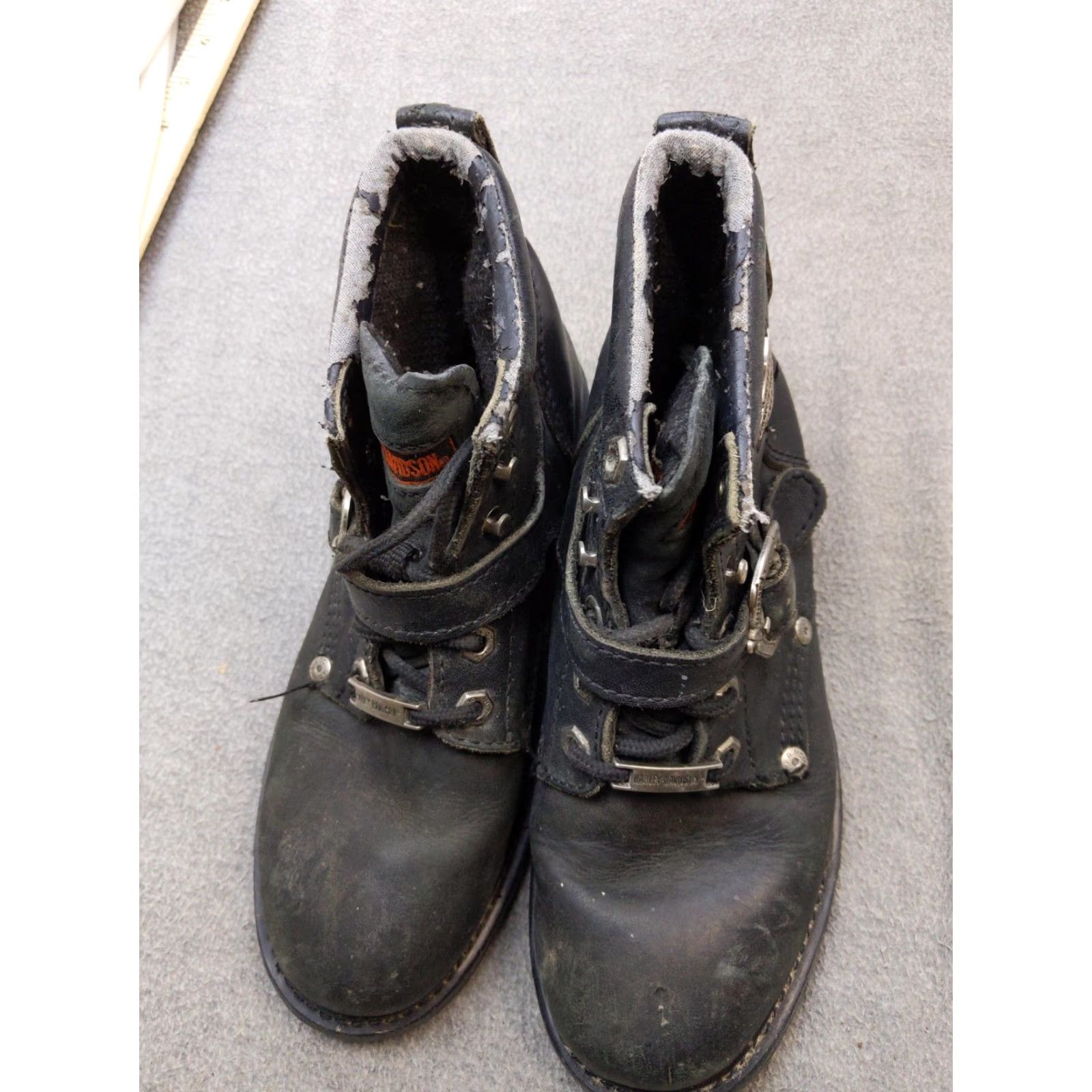 Harley Davidson Harley-Davidson Boots Mens 7.5 Black Leather Lace Up Biker Rubber Outsole Buckle Size US 8 / EU 41 - 2 Thumbnail