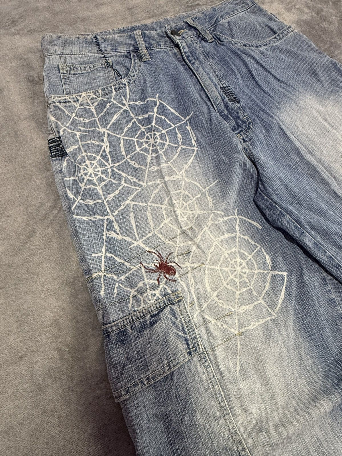 JNCO × Japanese Brand × Spyder Vintage Spider Web Poems Japanese baggy Cargo Denim Pants Size US 30 / EU 46 - 5 Thumbnail