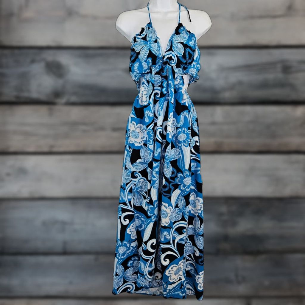 Vintage Future Collective Womens Dress Midi Blue Floral Rayon Blend Size M / US 6-8 / IT 42-44 - 1 Thumbnail