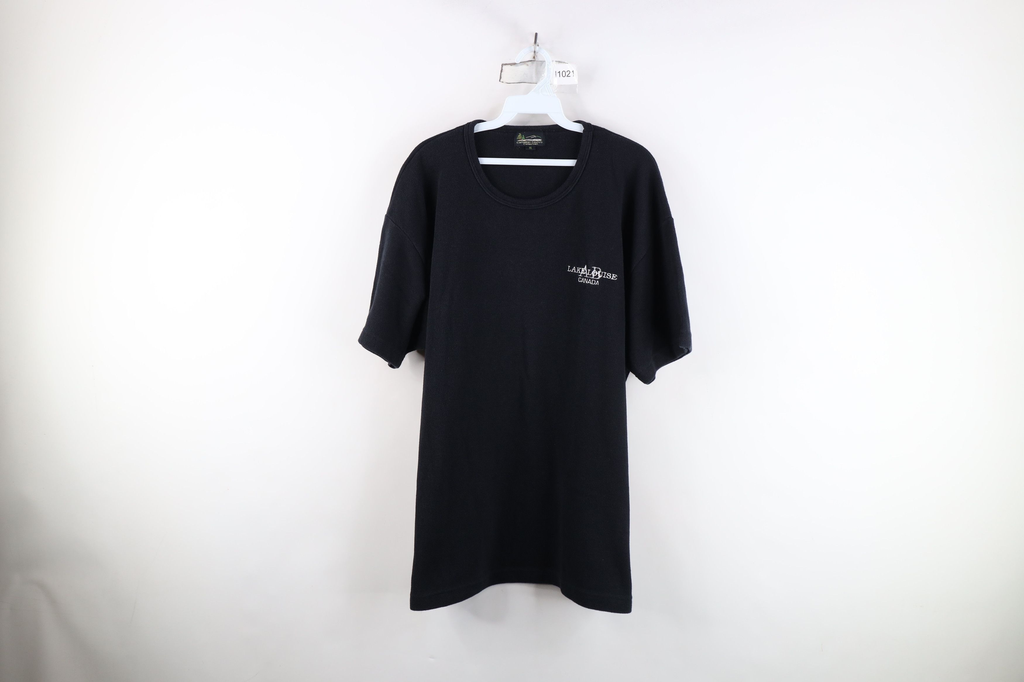 Vintage Vintage 90s Louise Canada Thermal Waffle Knit T-Shirt Black Size US XL / EU 56 / 4 - 1 Thumbnail
