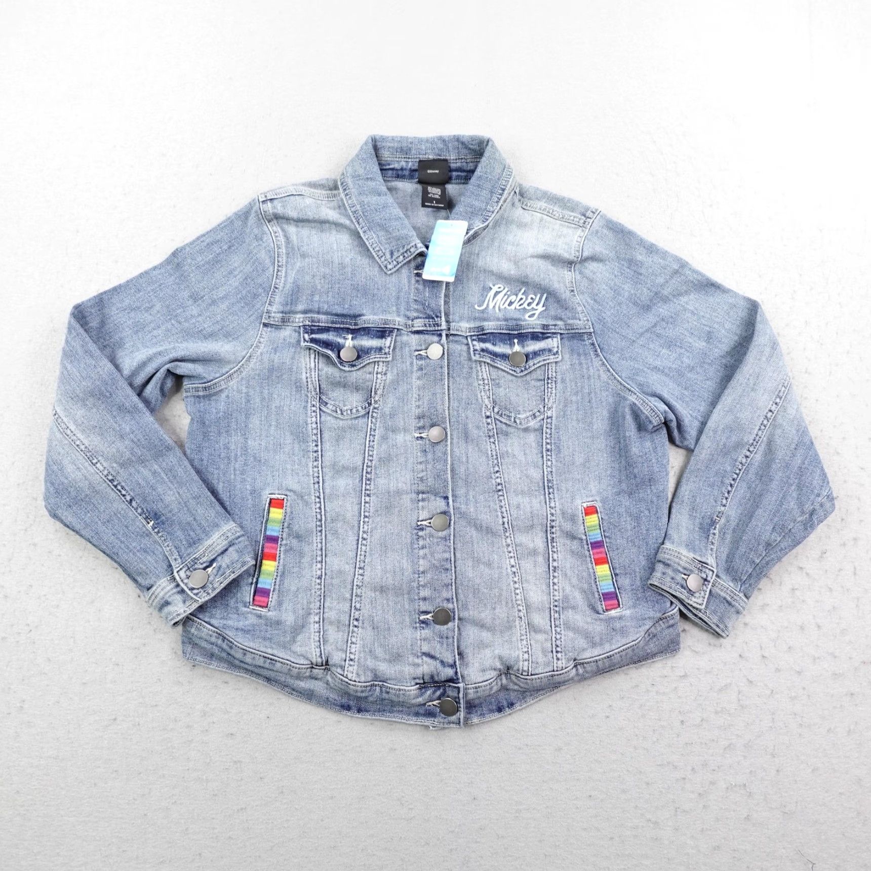 Disney Disney Torrid Jacket Womens 1X Blue Denim Jean Mickey Rainbow Pride Coat NEW Size 40" / US 18 - 2 Thumbnail