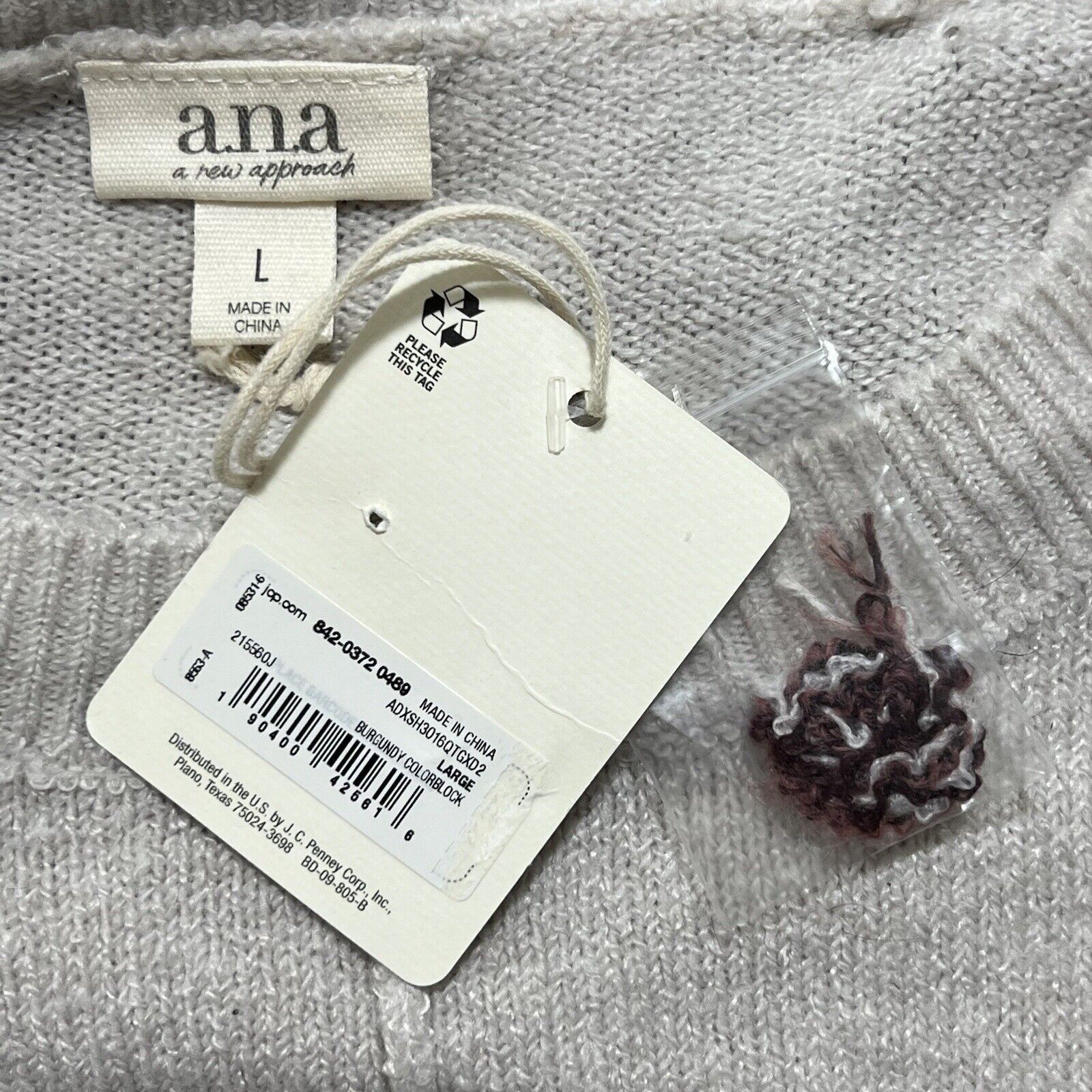 Other a.n.a Crewneck Sweater Burgundy Colorblock Pullover Size L / US 10 / IT 46 - 3 Thumbnail