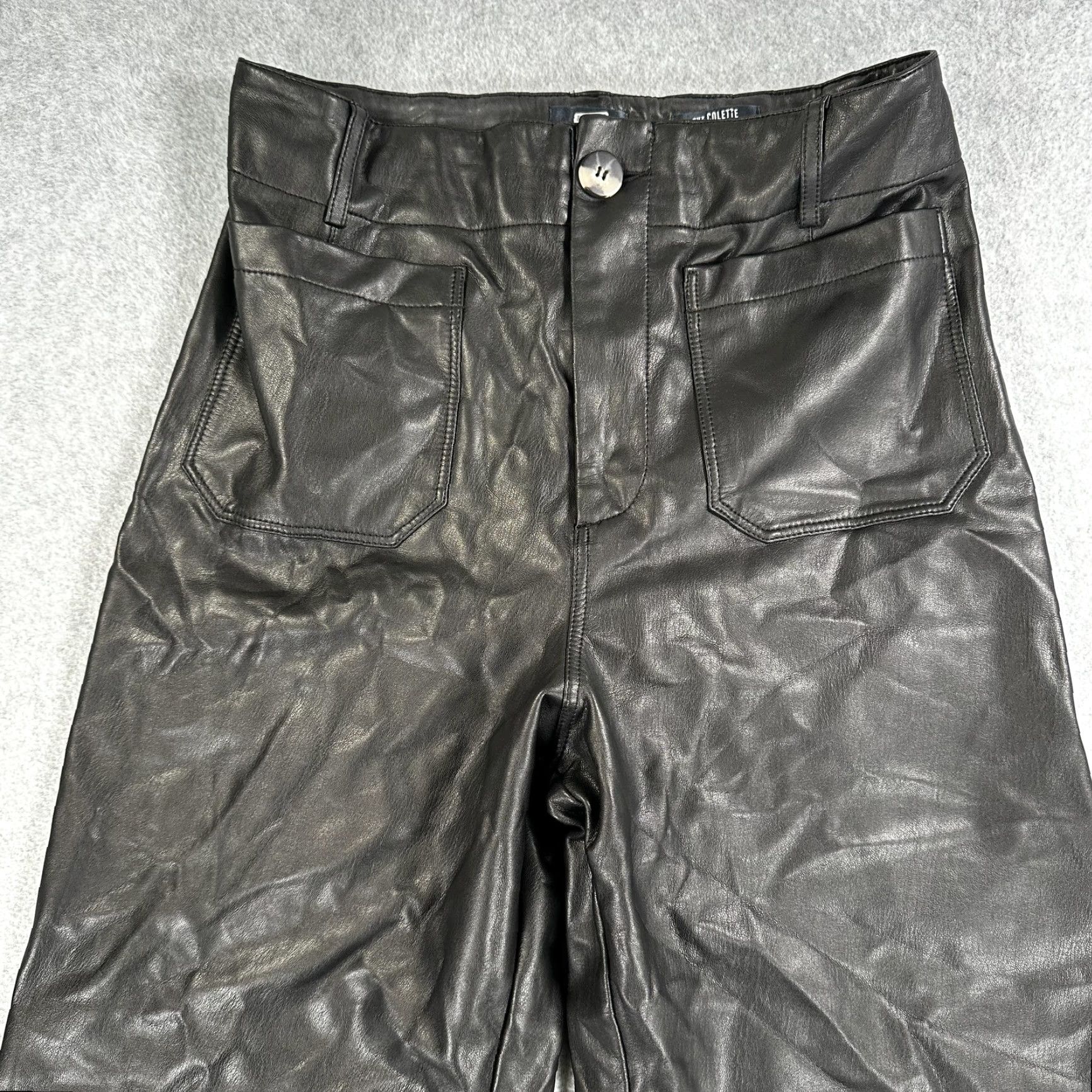 Vintage Maeve The Colette Pants Womens 29 Black Faux Leather Wide Leg High Rise Dress Pants Size 29" - 4 Thumbnail