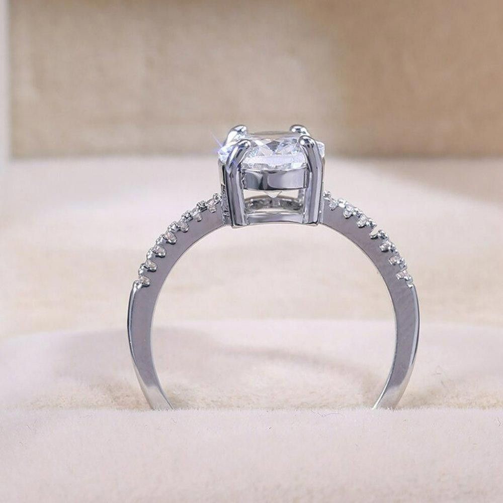 Designer Oversized 14mm Oval CZ Silver Engagement Ring - Size 5 Size ONE SIZE - 3 Thumbnail