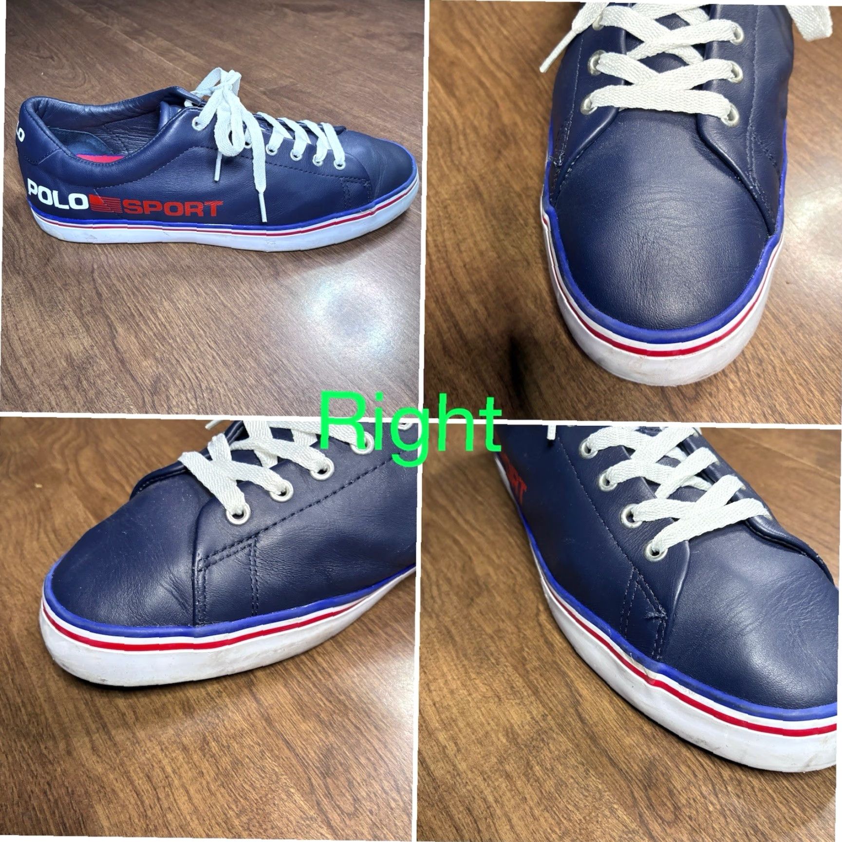 POLO Sport Shoes Mens 11.5 Blue Red White Leather Spell Out Sneaker