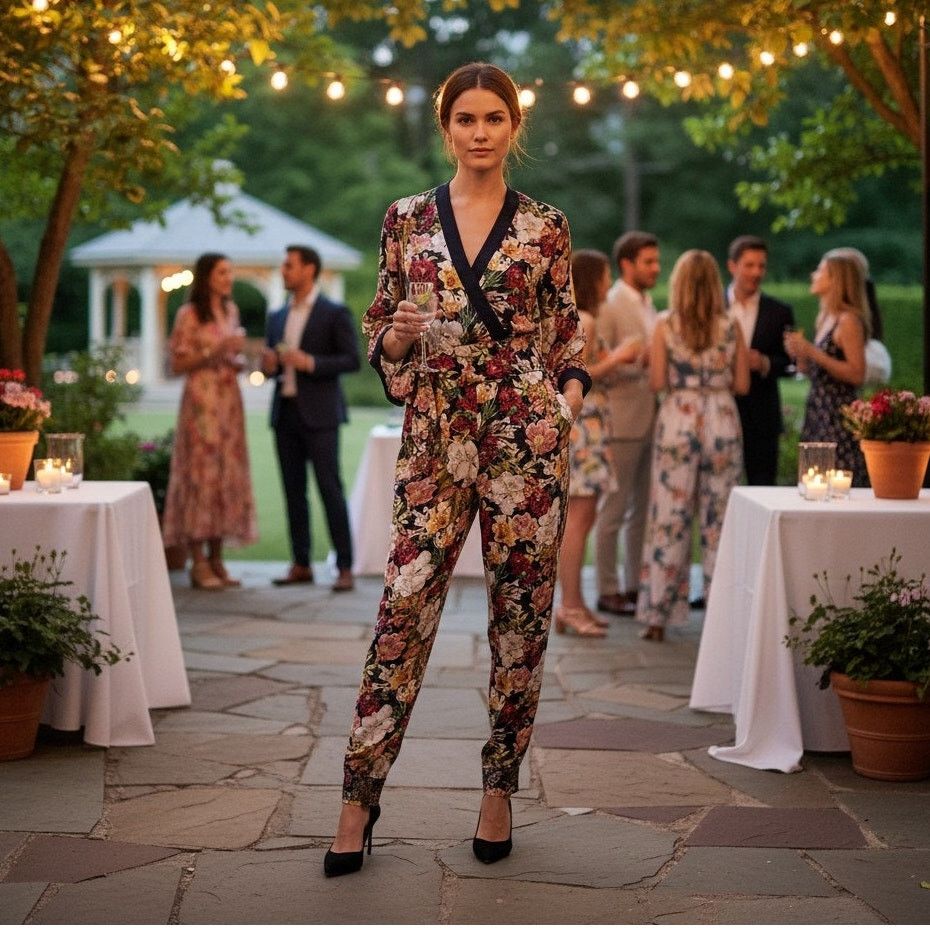 Alice + Olivia Alice + Olivia Walda Black Floral Satin Jumpsuit, US2 Size 26" / US 2 / IT 38 - 2 Thumbnail