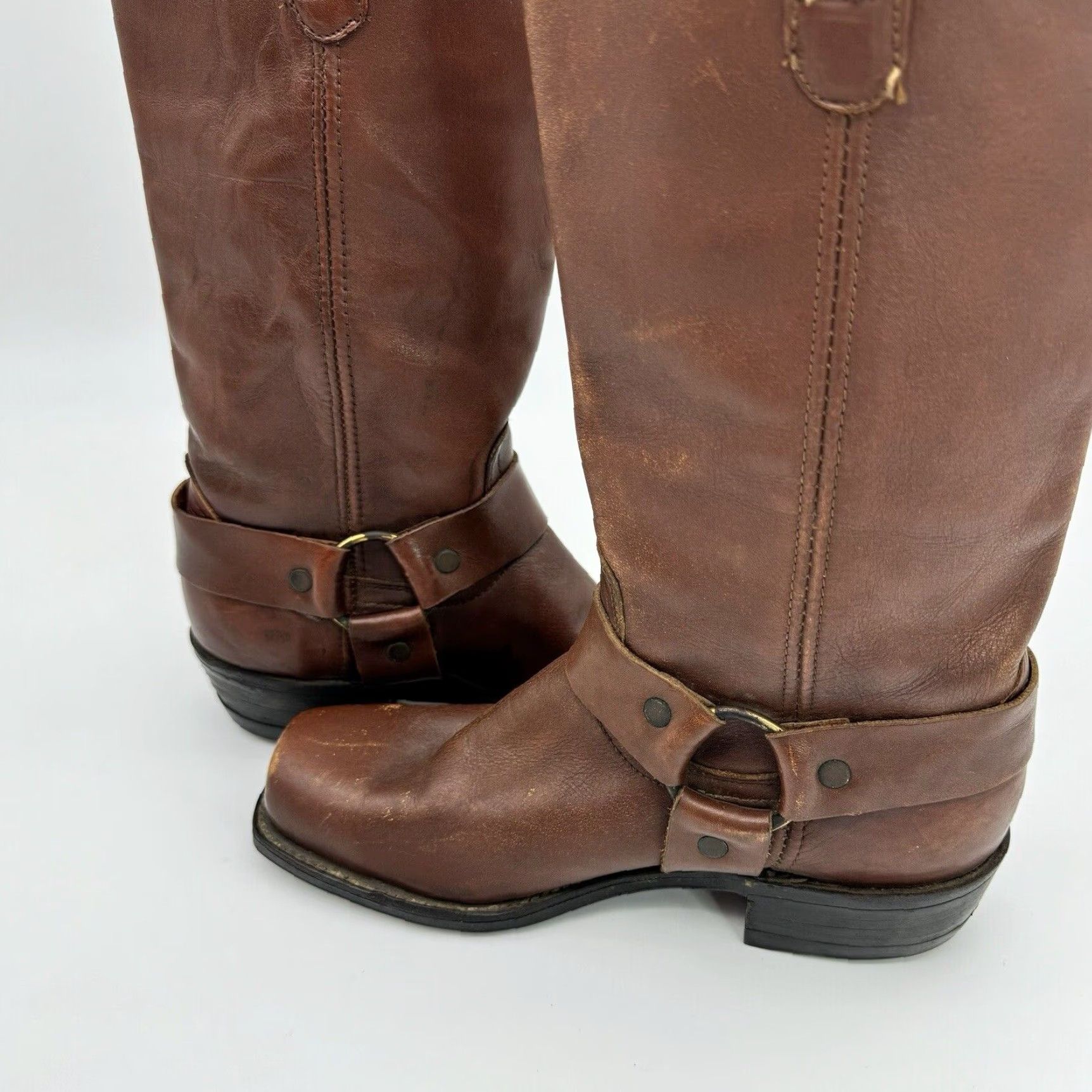 Vintage VINTAGE 60s 70s Harness Cowboy Boots Square Toe Engineer Stacked Heel Men’s 7.5 Brown Leather Size US 8 / EU 41 - 7 Thumbnail