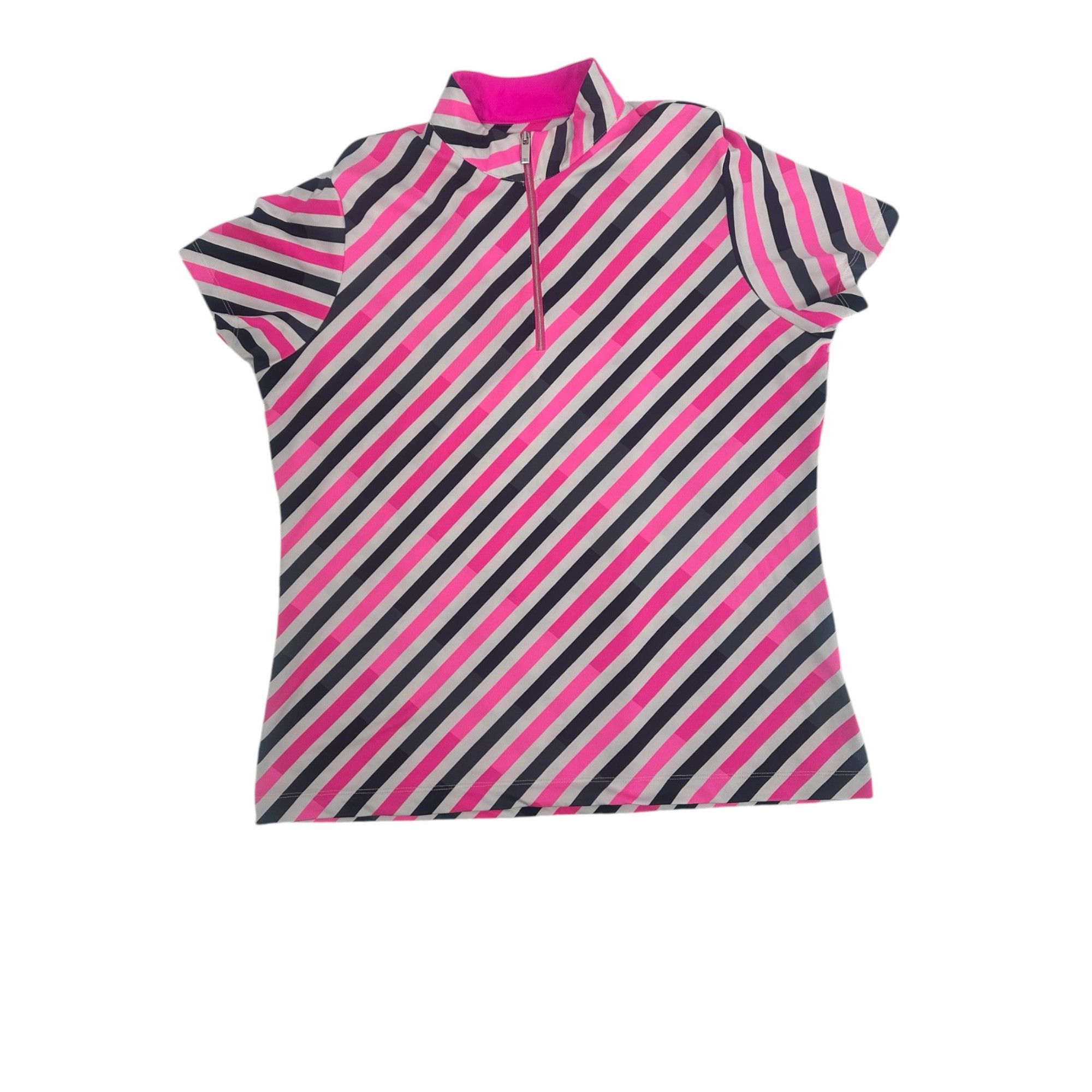 Other Tail Golf Top - Pink Black Striped Quarter Zip - Size L Size L / US 10 / IT 46 - 4 Thumbnail