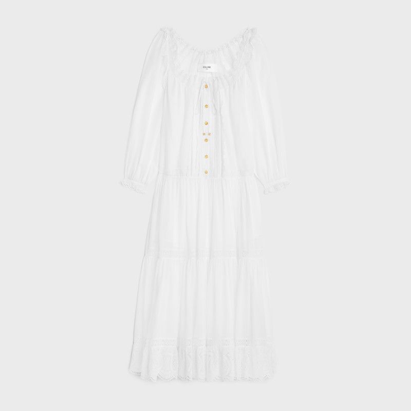 Celine o1w1db10526 2R32L4 Embroidered Folk Maxi Dress in White Size XXS / US 00 / IT 34 - 1 Thumbnail