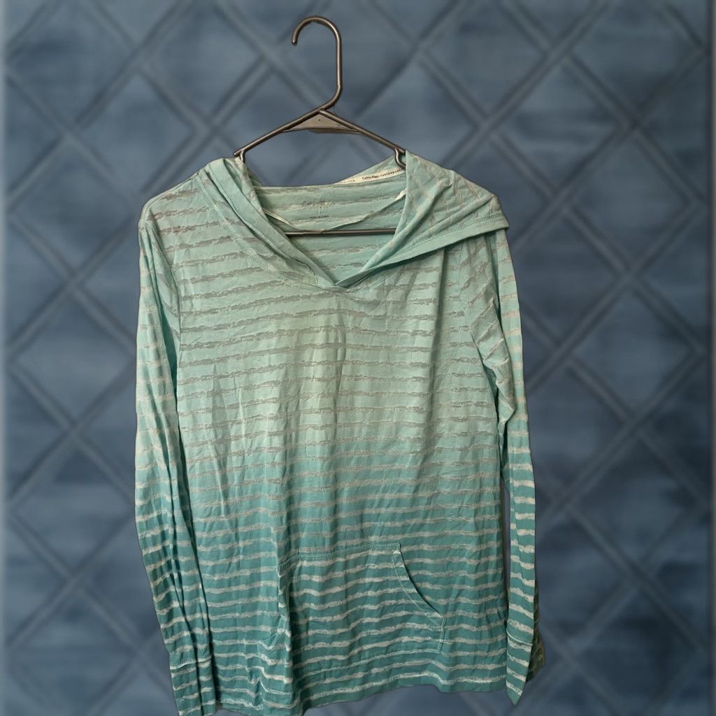 Calvin Klein Calvin Klein Performance Long Sleeve Shirt Teal Striped Medium Womens T-Shirt Pullover Hooded Quick Dry Running & Jogging, Walking, Yoga - 90s? Size M / US 6-8 / IT 42-44 - 1 Thumbnail