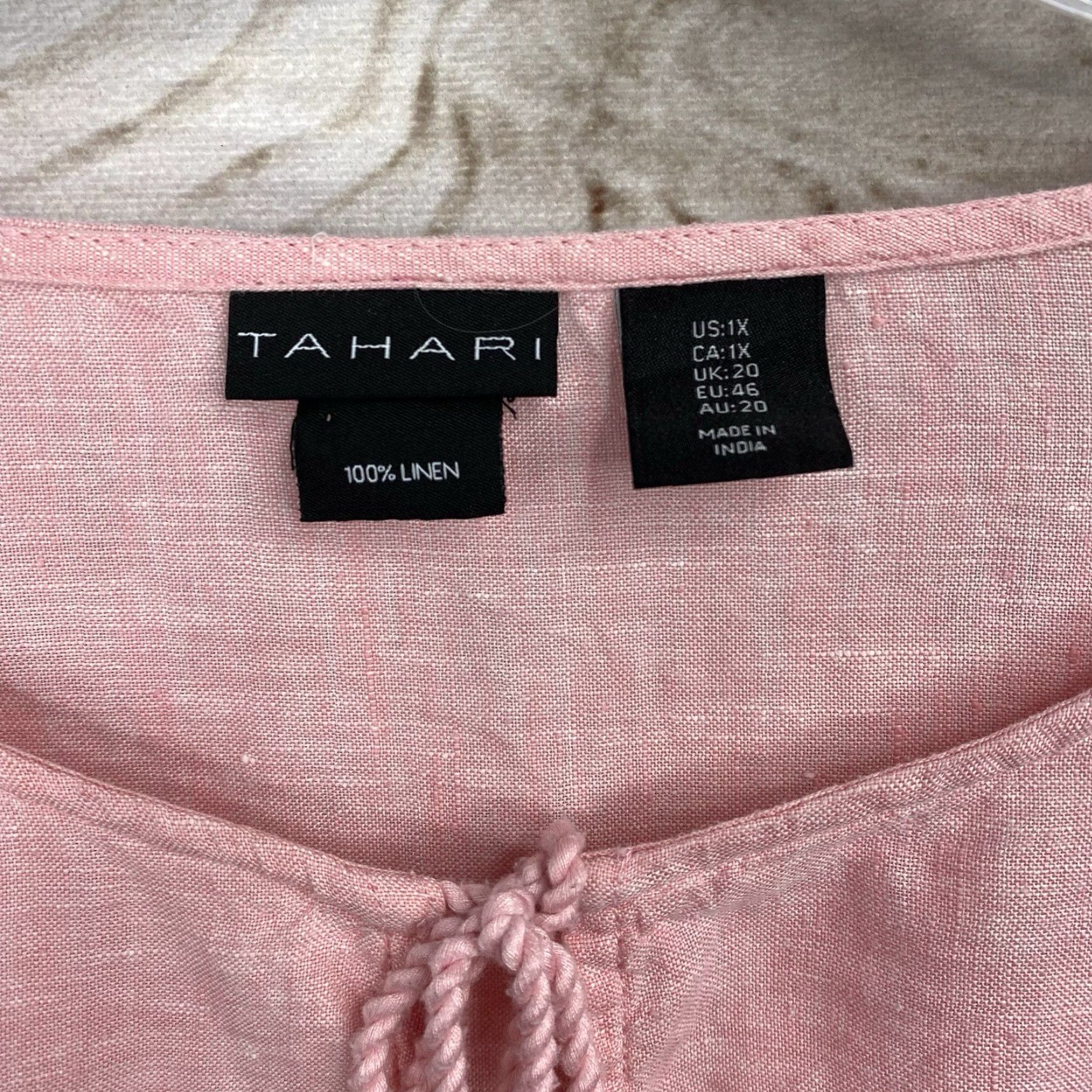 Vintage Tahari Blouse Pink 100% Linen Bell Sleeve 1X Tunic Womens Beach Bohemian Shirt Crew Neck Linen Size XL / US 12-14 / IT 48-50 - 4 Thumbnail