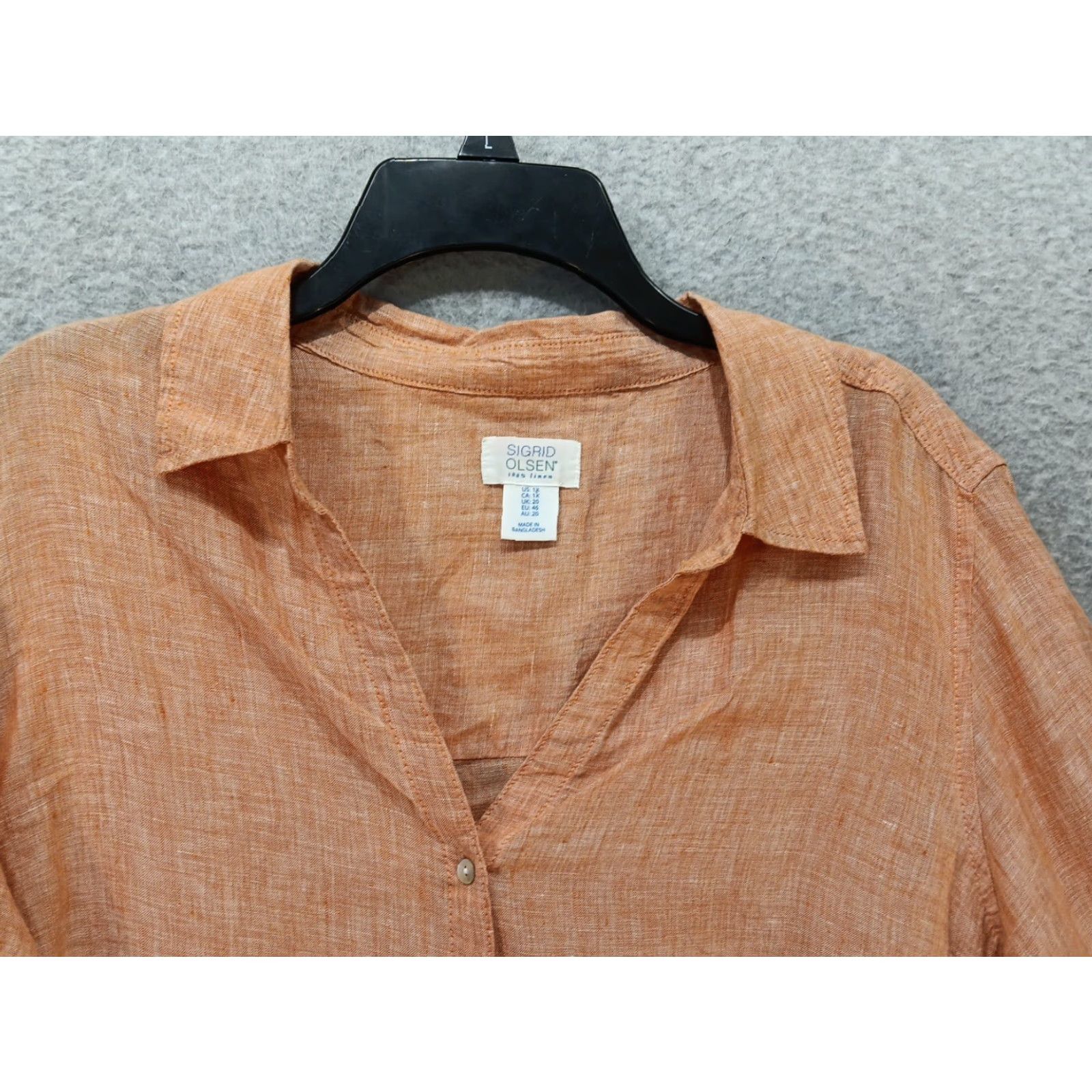 Vintage Sigrid Olsen Blouse Shirt 1X Orange Coral Button Up Linen Roll-Tab Sleeves Womens Regular Casual Travel Knit? Size XL / US 12-14 / IT 48-50 - 7 Thumbnail