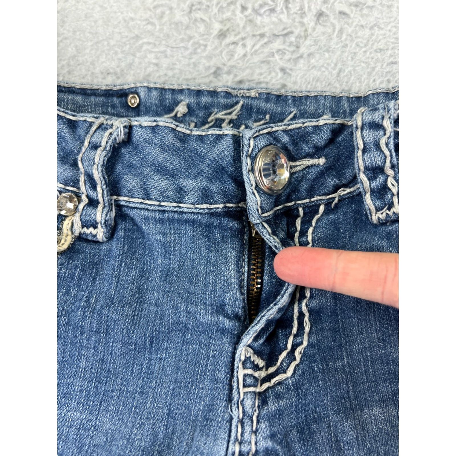 Vintage LA Idol Jeans Women 9 Blue Denim Skinny Embroidered Bling Cotton Blend Pants Set Size 30" / US 8 / IT 44 - 5 Thumbnail