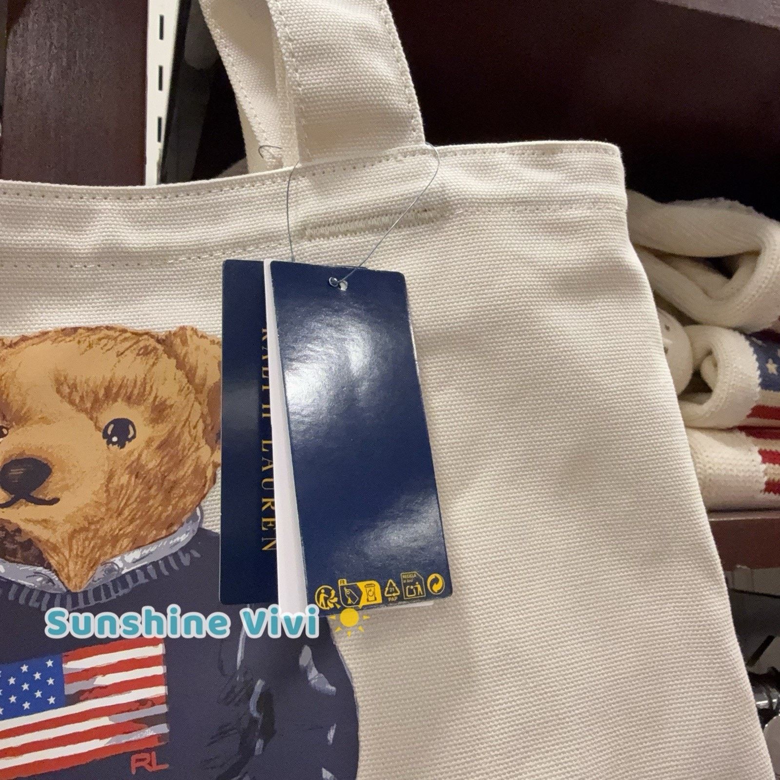 Polo Ralph Lauren NWT Polo Ralph Lauren Cotton Bear Zip Tote Bag Cream Size ONE SIZE - 3 Thumbnail
