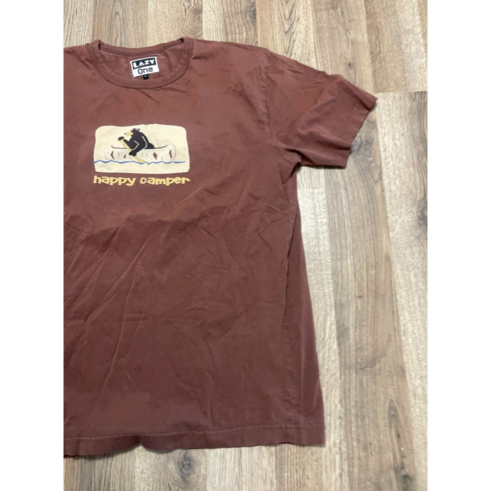 Vintage Lazy One Shirt Men's Large Brown Happy Camper Bear T-Shirt Regular Short Sleeve Size US L / EU 52-54 / 3 - 4 Thumbnail
