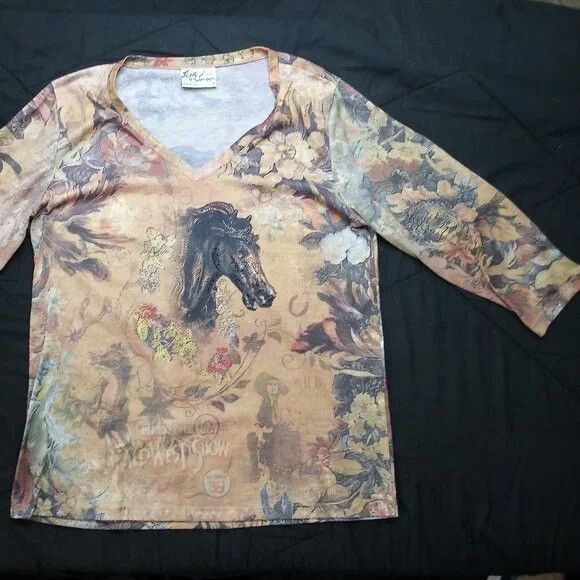 Vintage Vintage Leslie & Lucinda Horse Wild West Bejeweled Shirt Size L / US 10 / IT 46 - 3 Thumbnail