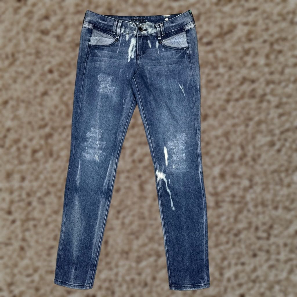 Bebe Bebe Jeans Womens Skinny 27 Blue Med Wash Low Rise Distressed Slim 29x30 Denim Size 27" / US 4 / IT 40 - 1 Thumbnail