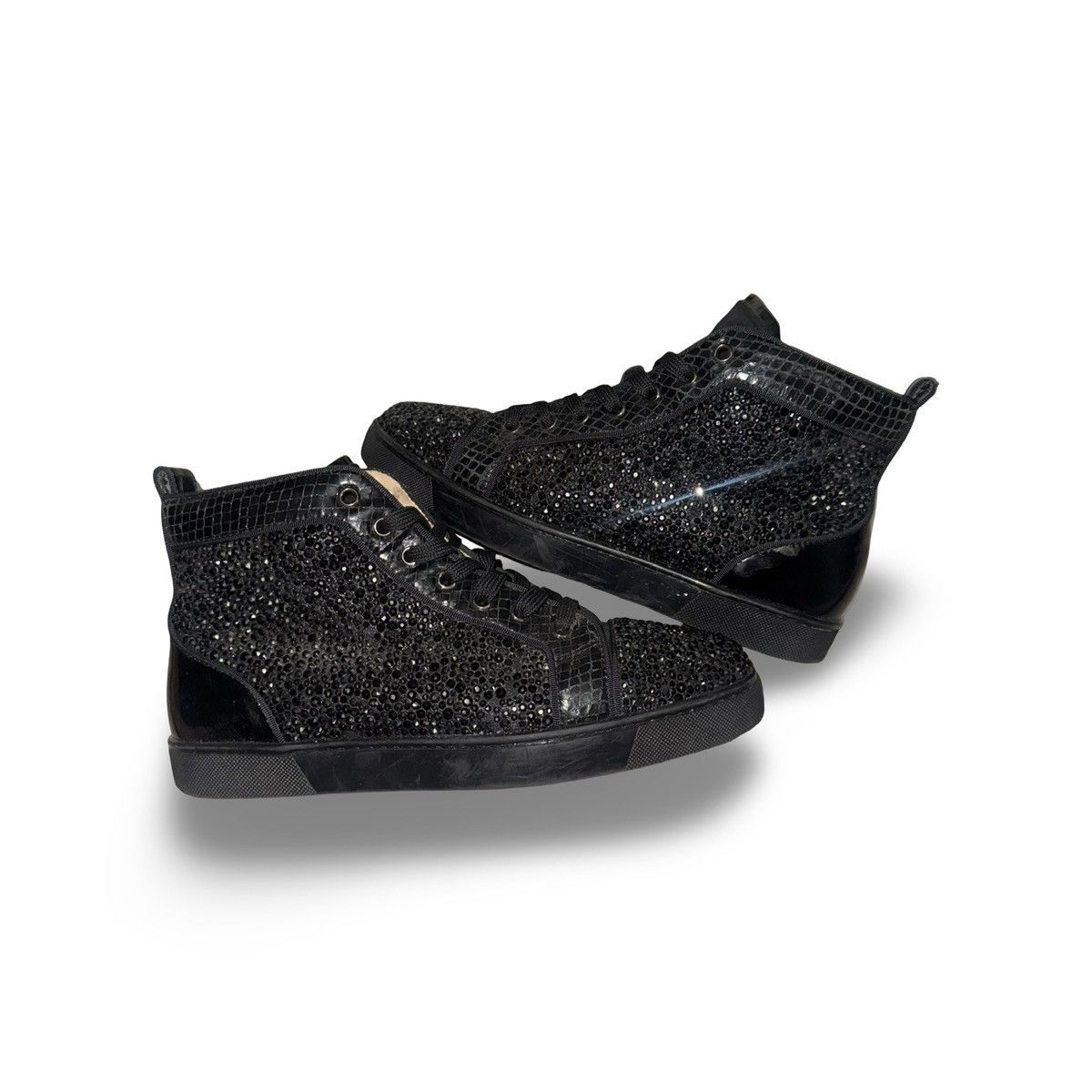 christian louboutin black swarovski crystal patent/croc high