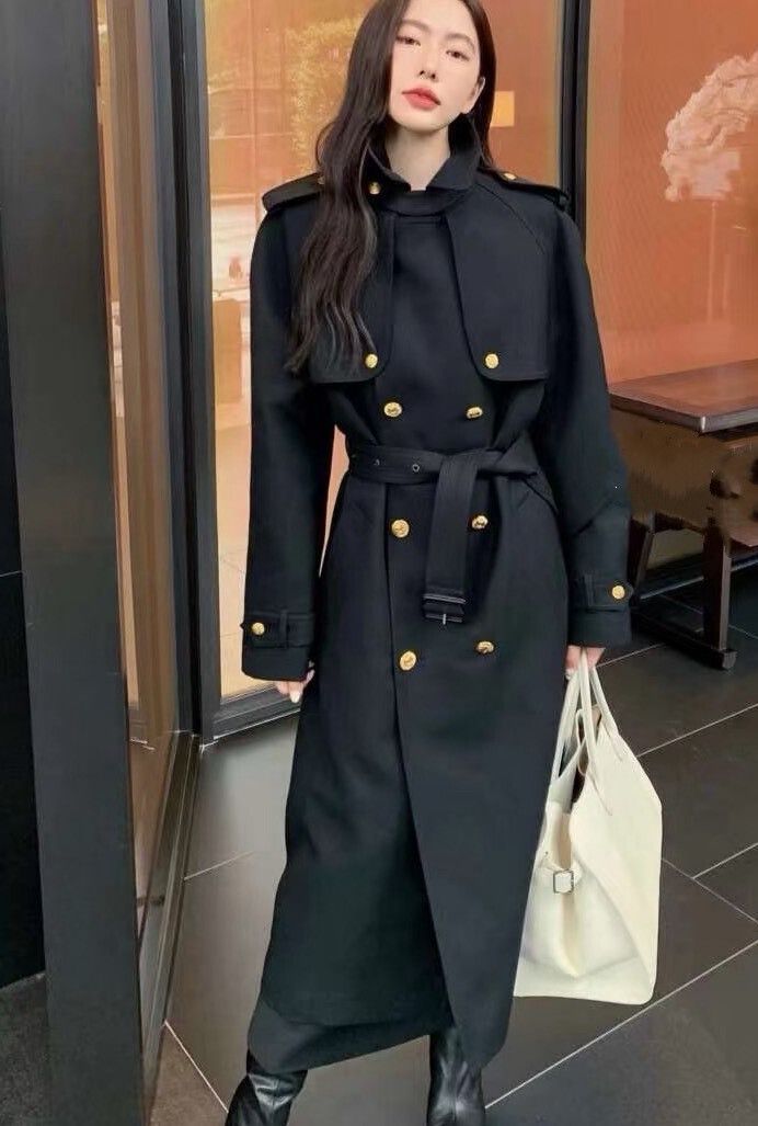 Celine Celine Black Gold Button Wool Trench Coat Size XXS / US 00 / IT 34 - 1 Thumbnail
