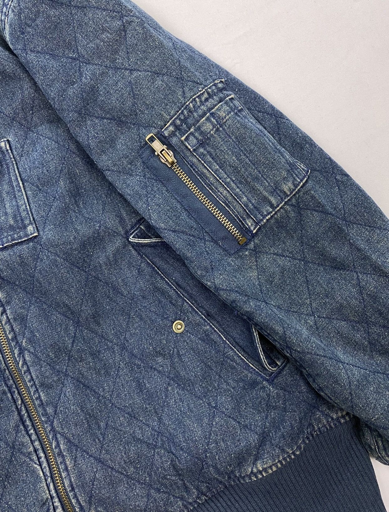 Japanese Brand Cantwo Diamond Quilted Denim Bomber Jacket Size US XXS / EU 40 - 9 Thumbnail