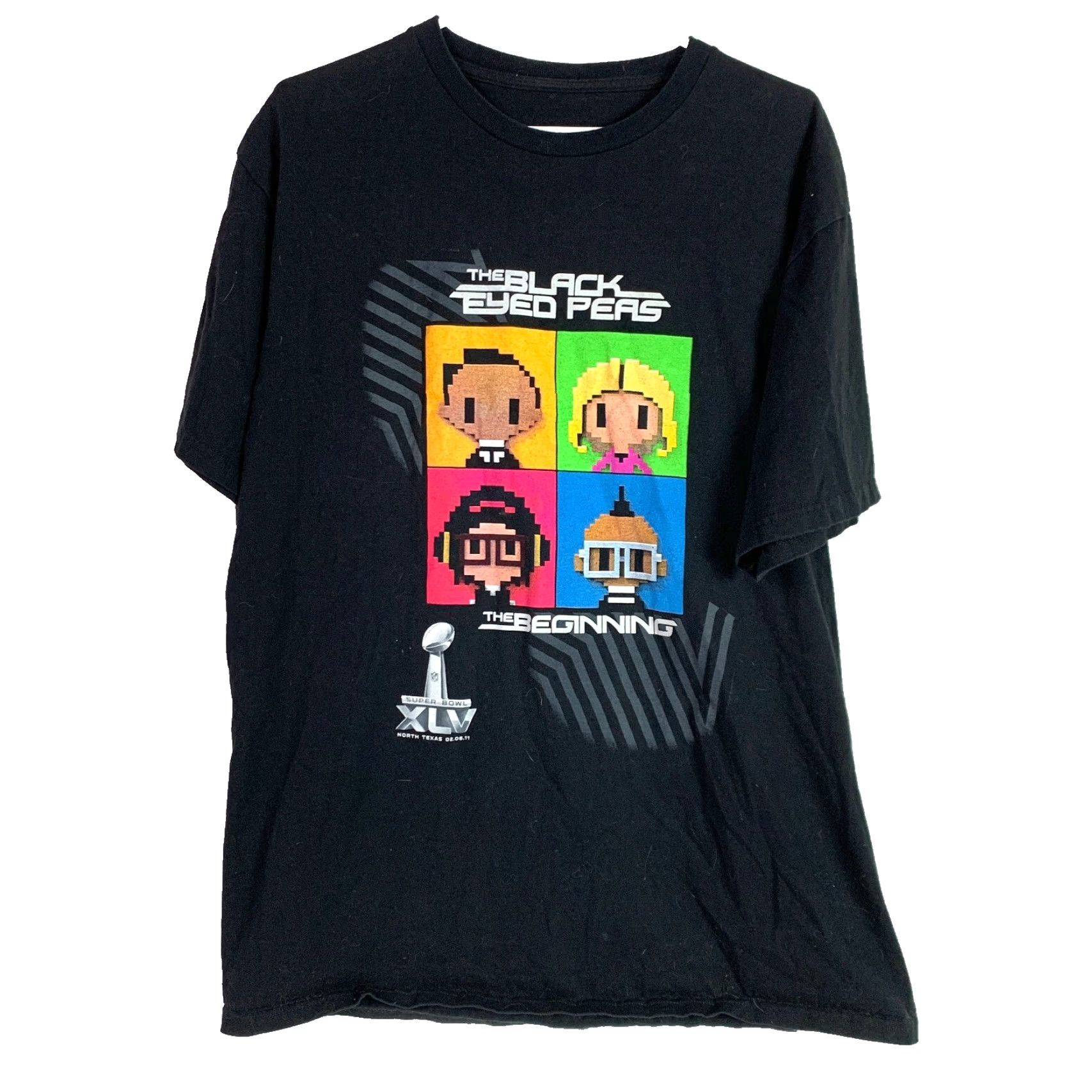 Vintage The Beginning Black Eyed Peas Tee T-Shirt Shirt Large Mens 100% Cotton Graphic Short Sleeve Crew Neck Black 2011 Superbowl XLV Vintage No N/A Size US L / EU 52-54 / 3 - 2 Thumbnail