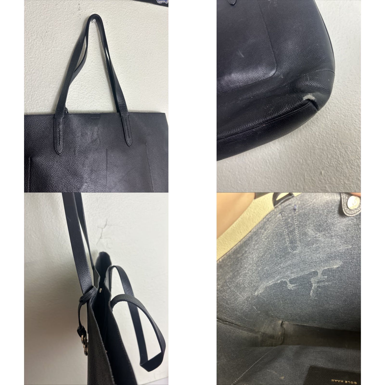 Cole Haan Cole Haan Tote Bag Large Black Pebbled Leather Double Handle Signs Of Wear Size ONE SIZE - 10 Thumbnail