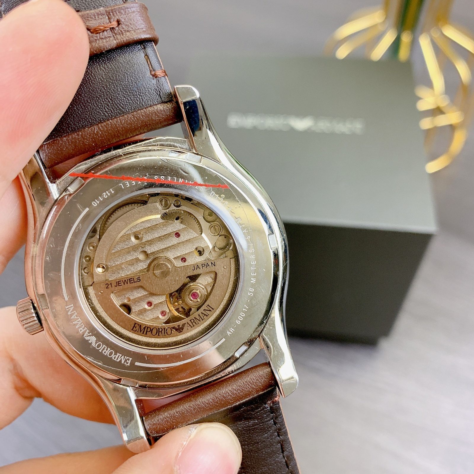 Emporio Armani Emporio Armani AR60017 Automatic Brown Leather Watch Size ONE SIZE - 5 Thumbnail
