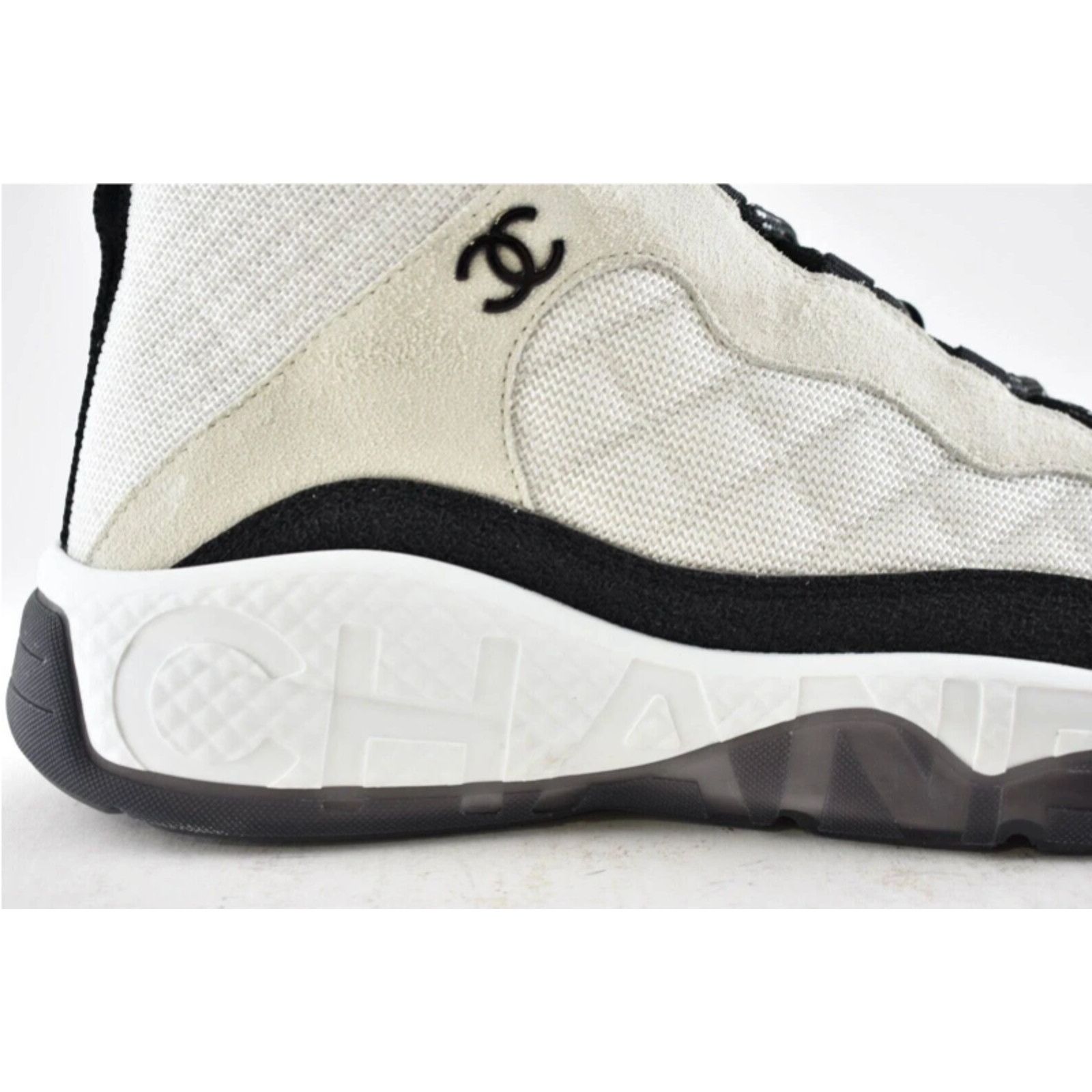 Chanel Chanel Suede White Lace Up Mid Top Trainer Sneaker 44 11 Size US 11 / EU 44 - 3 Thumbnail
