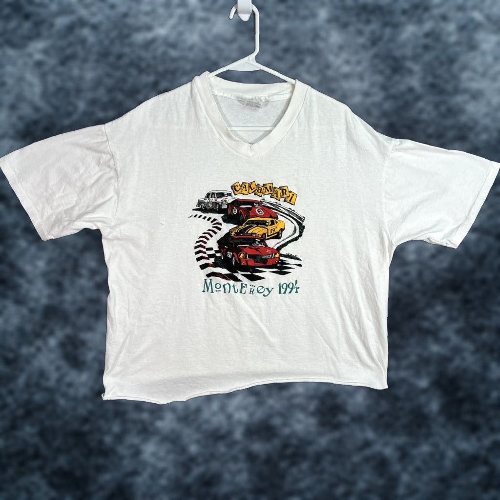 Vintage VINTAGE 1990s Monterey Calamari Muscle Car Racing T Shirt Men's XL White Graphic Tee Sportswear/Beach Cropped Size US XL / EU 56 / 4 - 1 Thumbnail