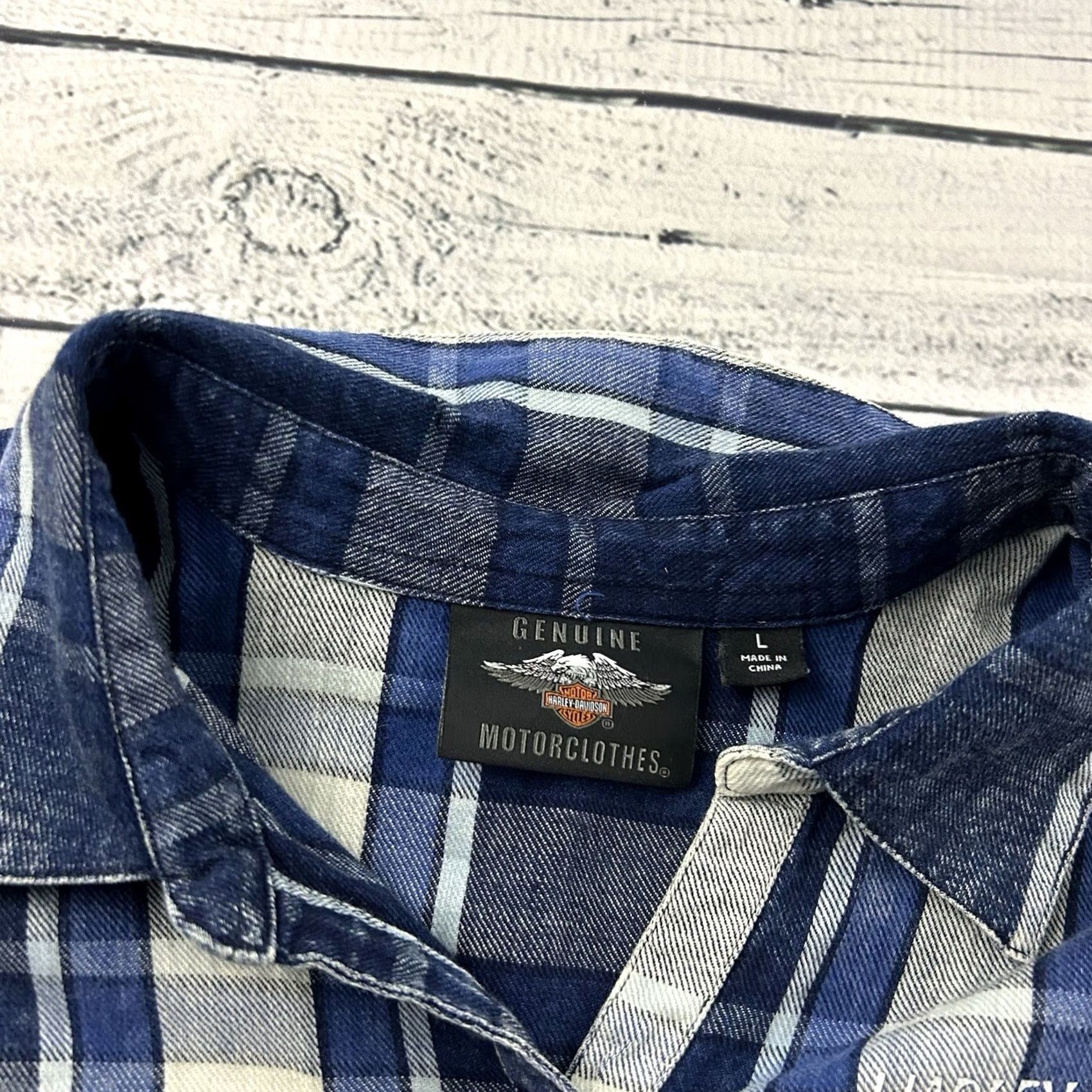 Harley Davidson Harley-Davidson Short Sleeve Plaid Snap Button-Up Shirt Women's L Blue Size L / US 10 / IT 46 - 2 Thumbnail