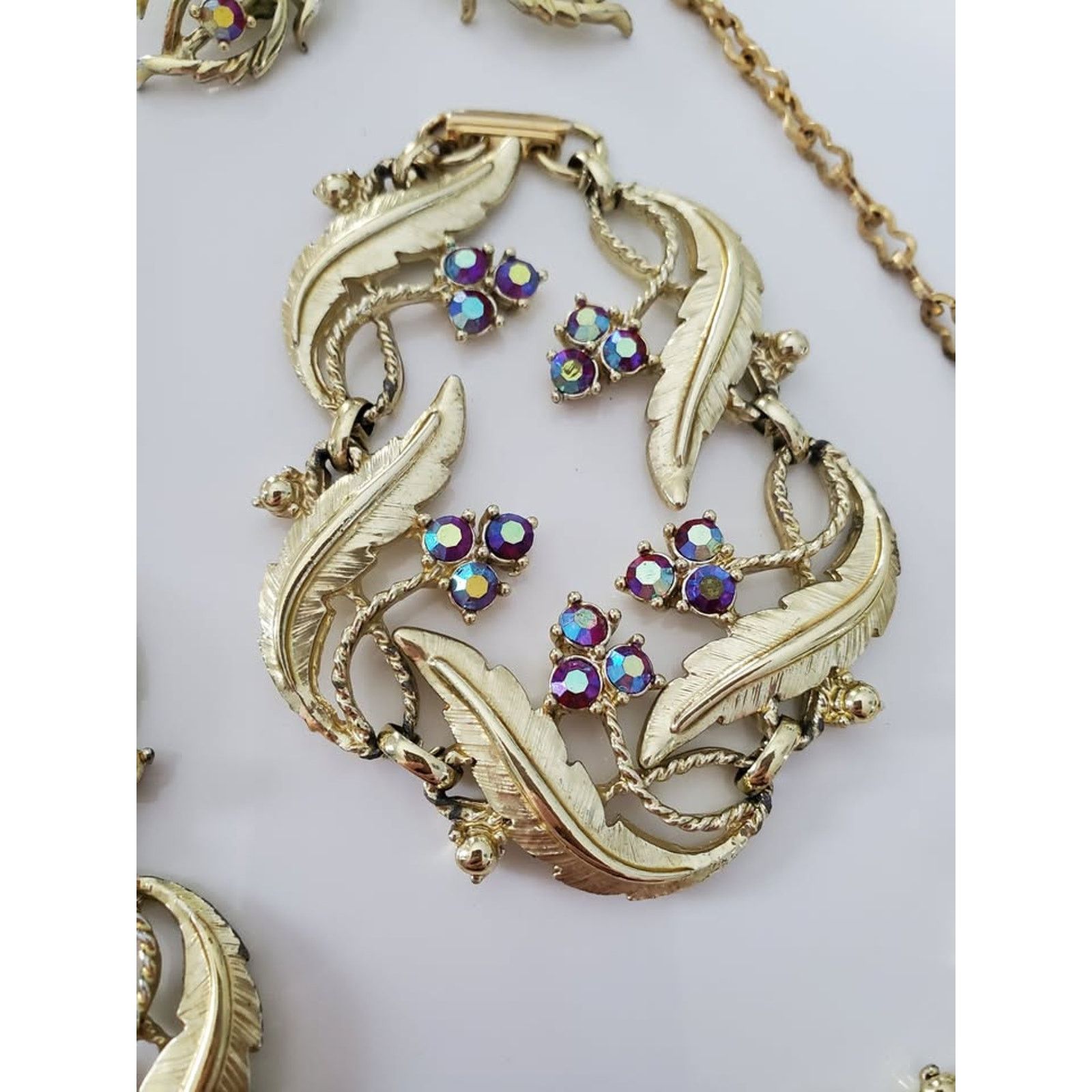 Other Vintage Judy Lee Designer AB Pink Crystal Leaf Jewelry Set Size ONE SIZE - 4 Thumbnail