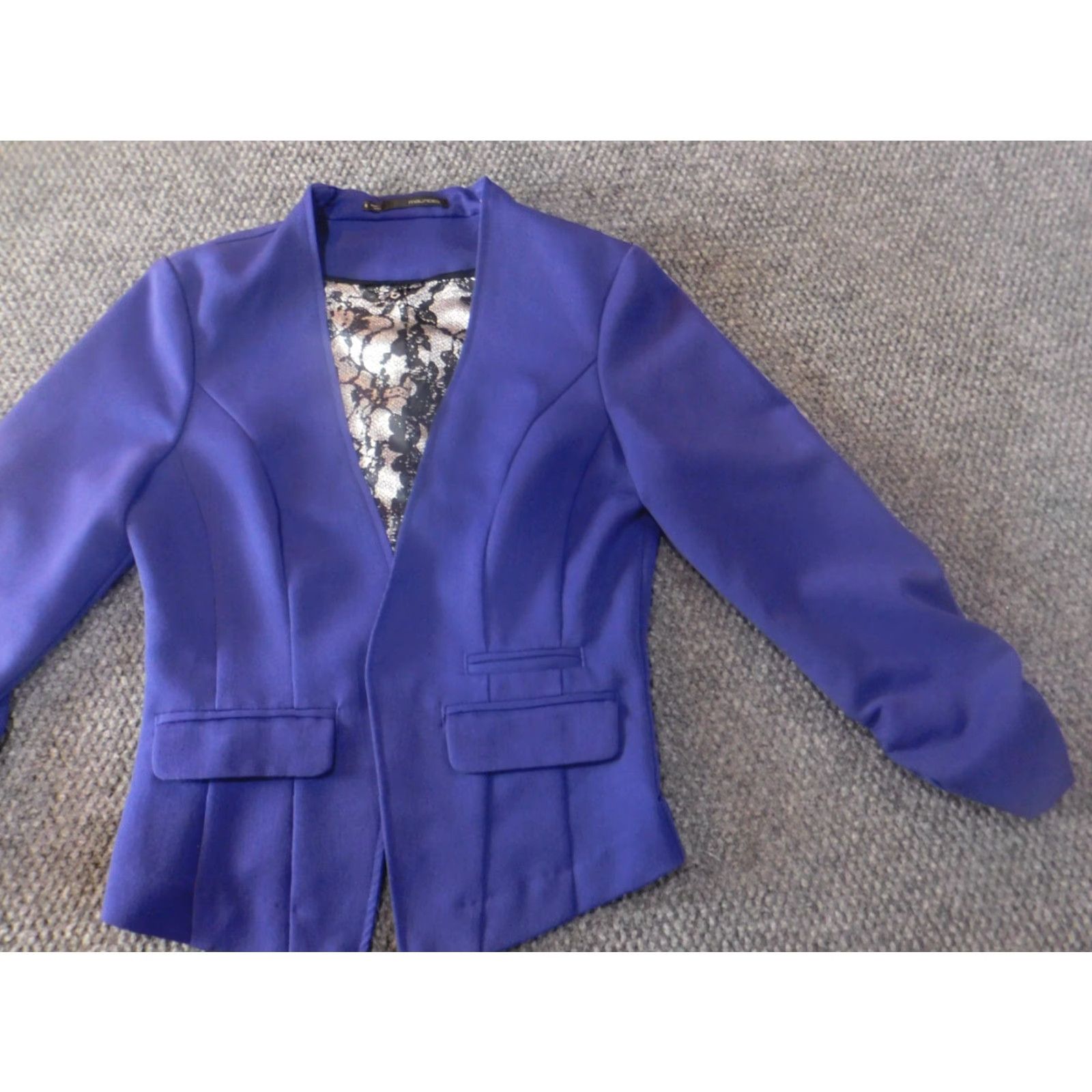 Vintage Maurices Blazer Women S Purple Knit Stretch Classic Designer Jacket Coat Mid-Length Polyester Button Size S / US 4 / IT 40 - 3 Thumbnail