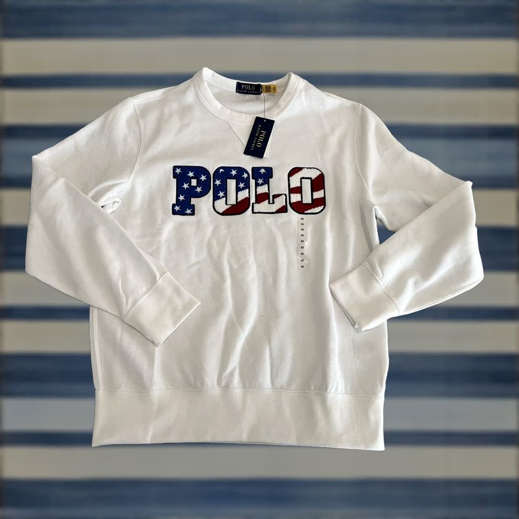 Polo Ralph Lauren VINTAGE Polo Ralph Lauren Americana USA Logo Flag White Sweater M Mens Size US M / EU 48-50 / 2 - 1 Thumbnail