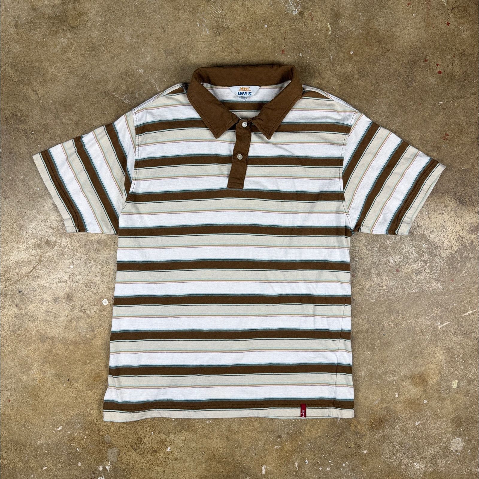 Levi's Vintage Levi’s Polo Shirt Men’s L Brown White Striped Y2K Size US L / EU 52-54 / 3 - 1 Thumbnail