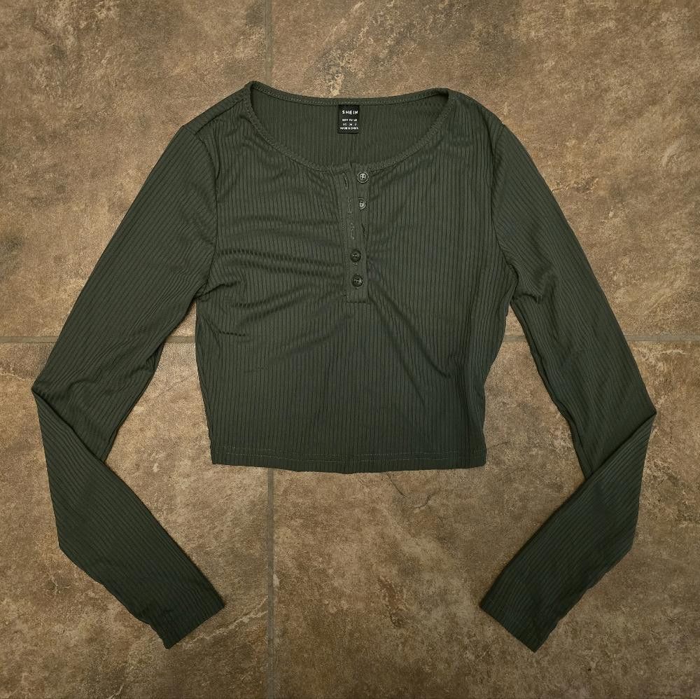 Shein Dark Olive Cropped SHEIN Long Sleeve Size XS / US 0-2 / IT 36-38 - 1 Thumbnail
