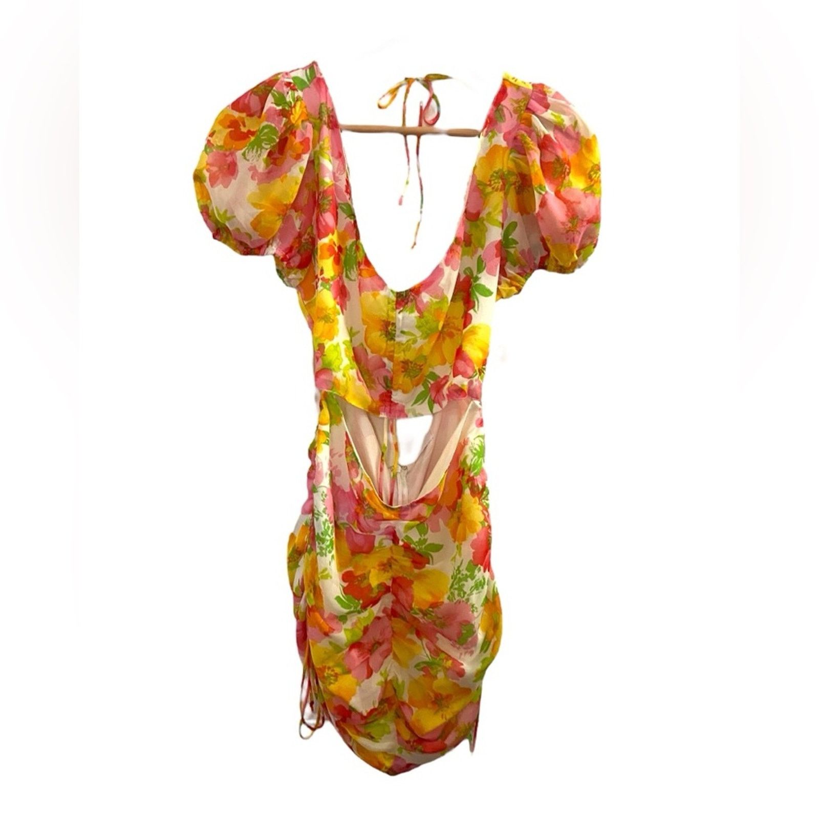 Other Isalis Floral Open Back Ruched Mini Dress L Size L / US 10 / IT 46 - 2 Thumbnail